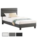 IDIMEX Lit 1 place HUDSON, 90 x 190 cm, capitonné avec sommier, revêtement synthétique. Coloris disponibles : Gris, Blanc, Noir