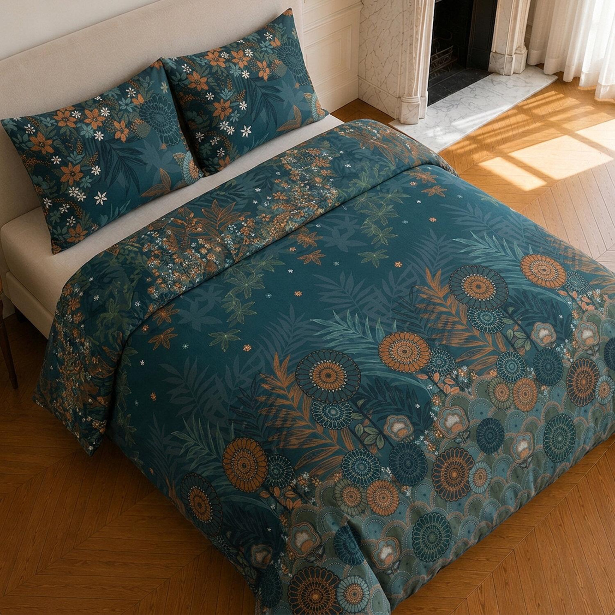 Voir la diapositive 4 : Home collection Parure housse de couette imprimée 100% microfibre - flower night - 220x240 cm