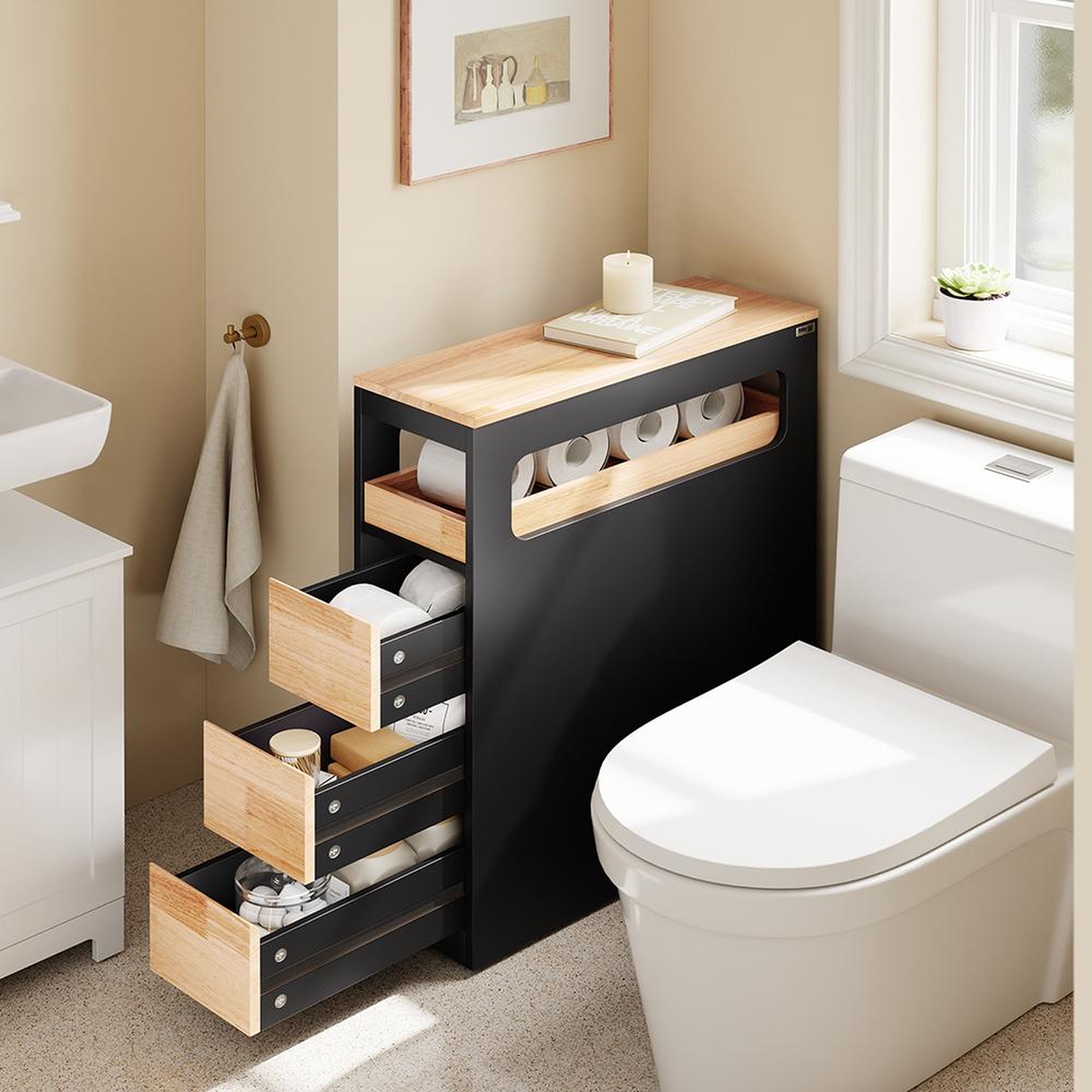Voir la diapositive 4 : SOBUY SoBuy - Meuble bas de salle de bain à 4 tiroirs - Nordique - BZR54-II