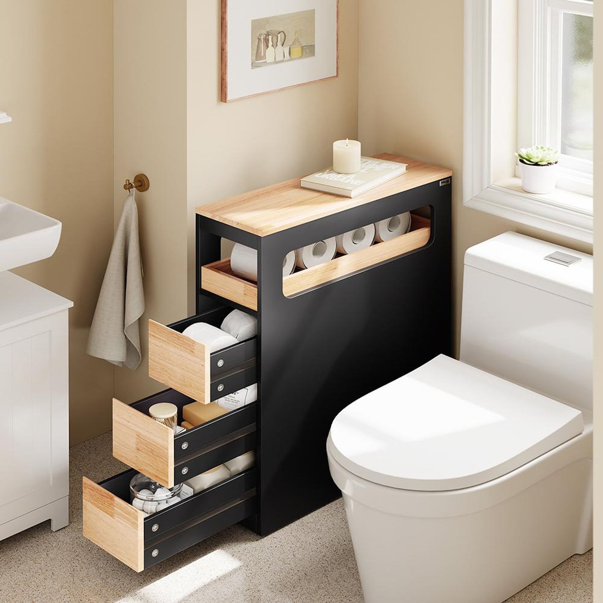 SOBUY SoBuy - Meuble bas de salle de bain à 4 tiroirs - Nordique - BZR54-II