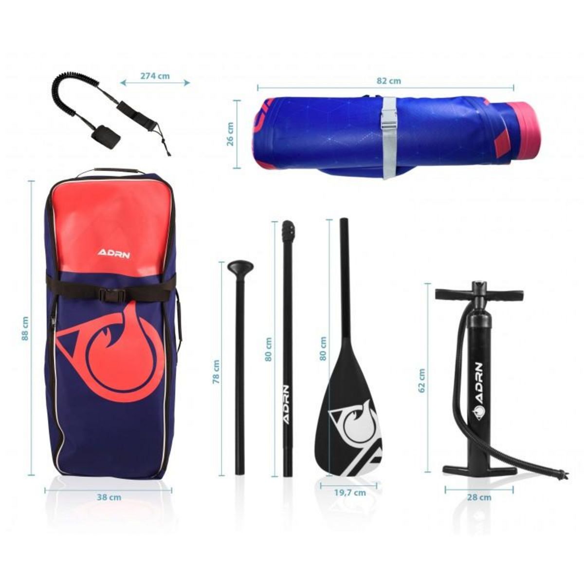 ADRENALIN Paddle Gonflable CARVER 9' 30'' 5'' (274x76x12,7cm) avec Pompe, Pagaie, Leash et Sac de transport