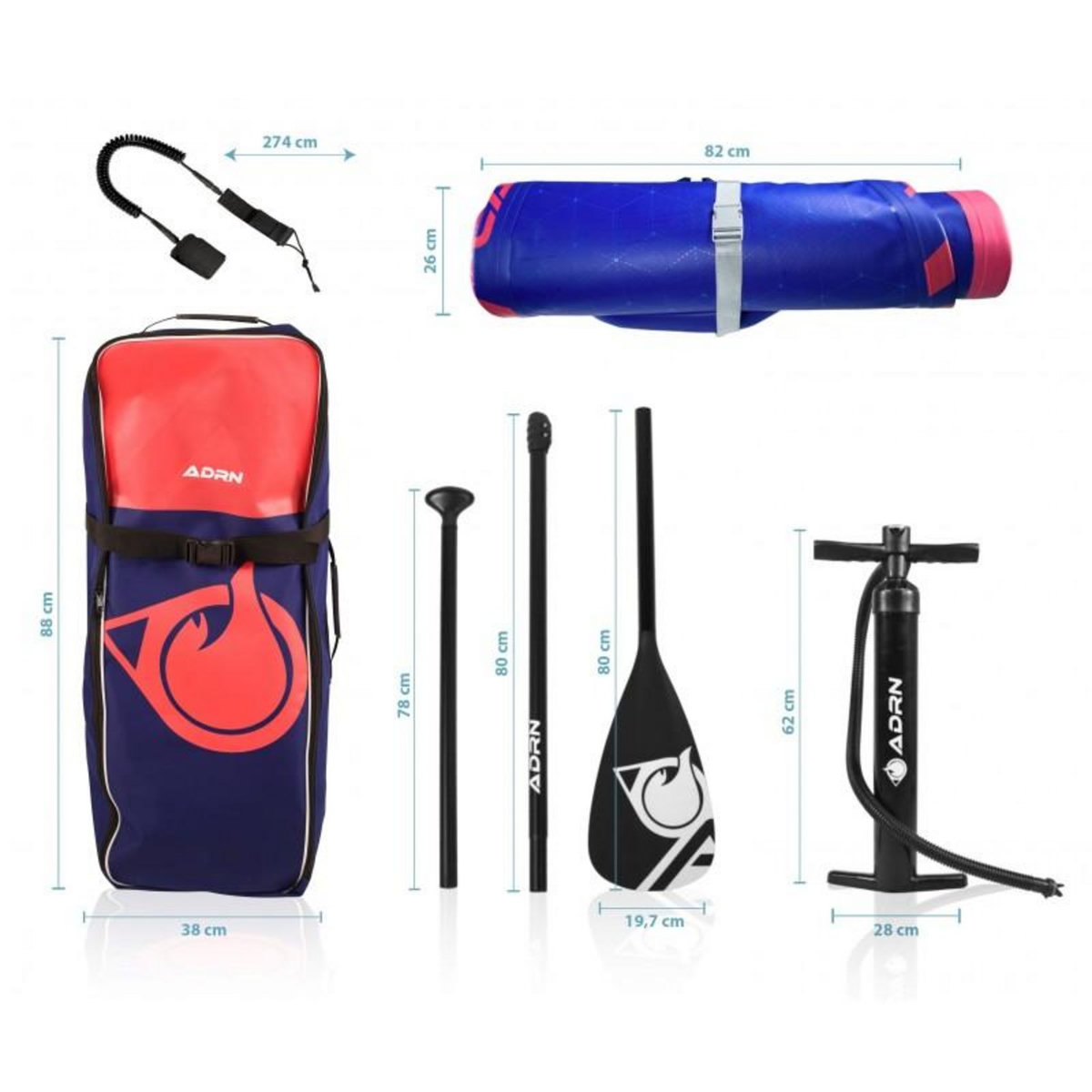 ADRENALIN Paddle Gonflable CARVER 9' 30'' 5'' (274x76x12,7cm) avec Pompe, Pagaie, Leash et Sac de transport