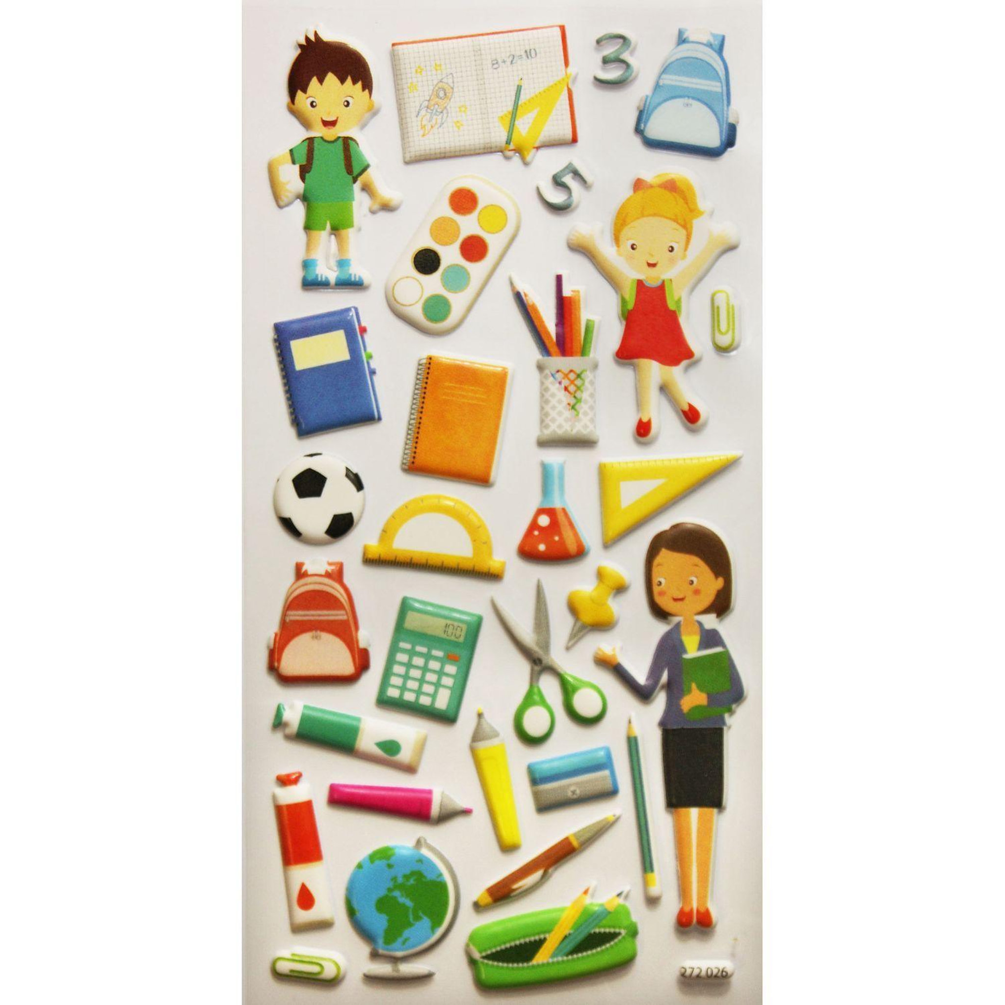 Voir la diapositive 4 : GLOBAL GIFT Scène à décorer pour enfants - À l'école ! - Stickers Puffies