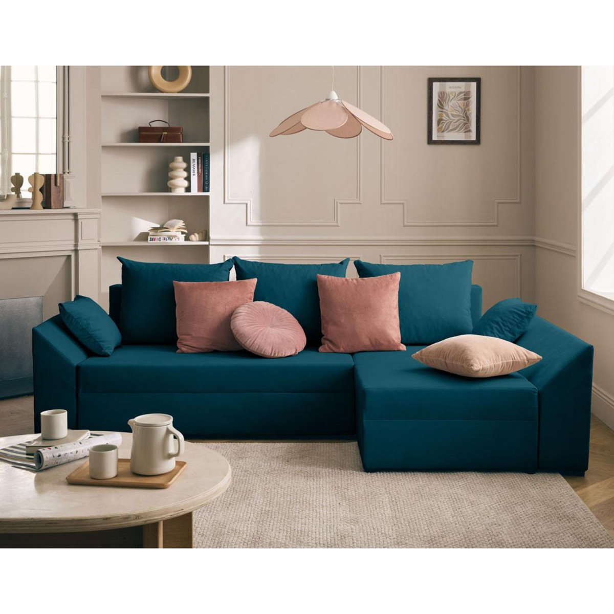 BEST MOBILIER Mike - canapé d'angle réversible - 4 places - convertible avec coffre - en velours