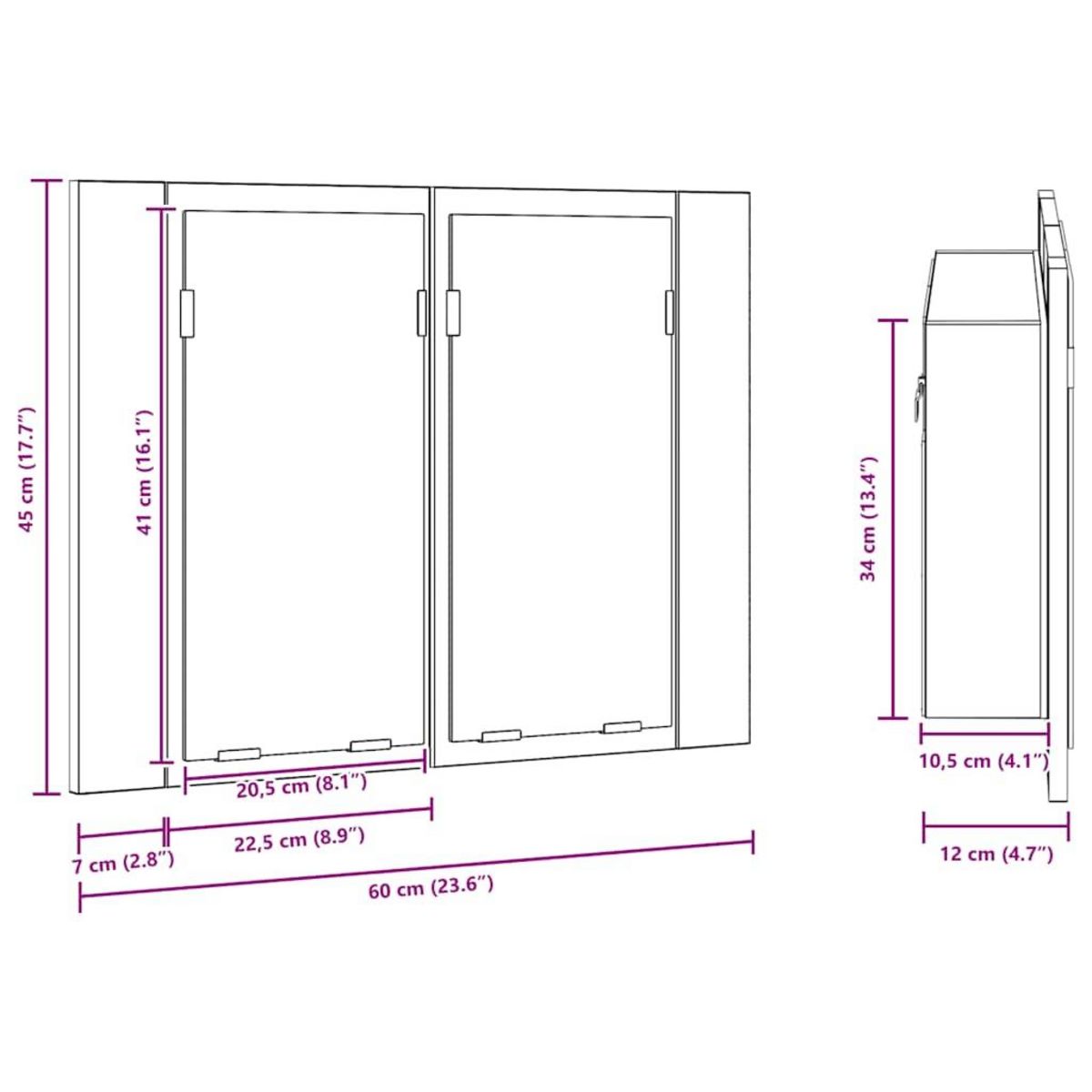 VIDAXL Armoire a miroir a LED de bain Chene sonoma 60x12x45 Acrylique