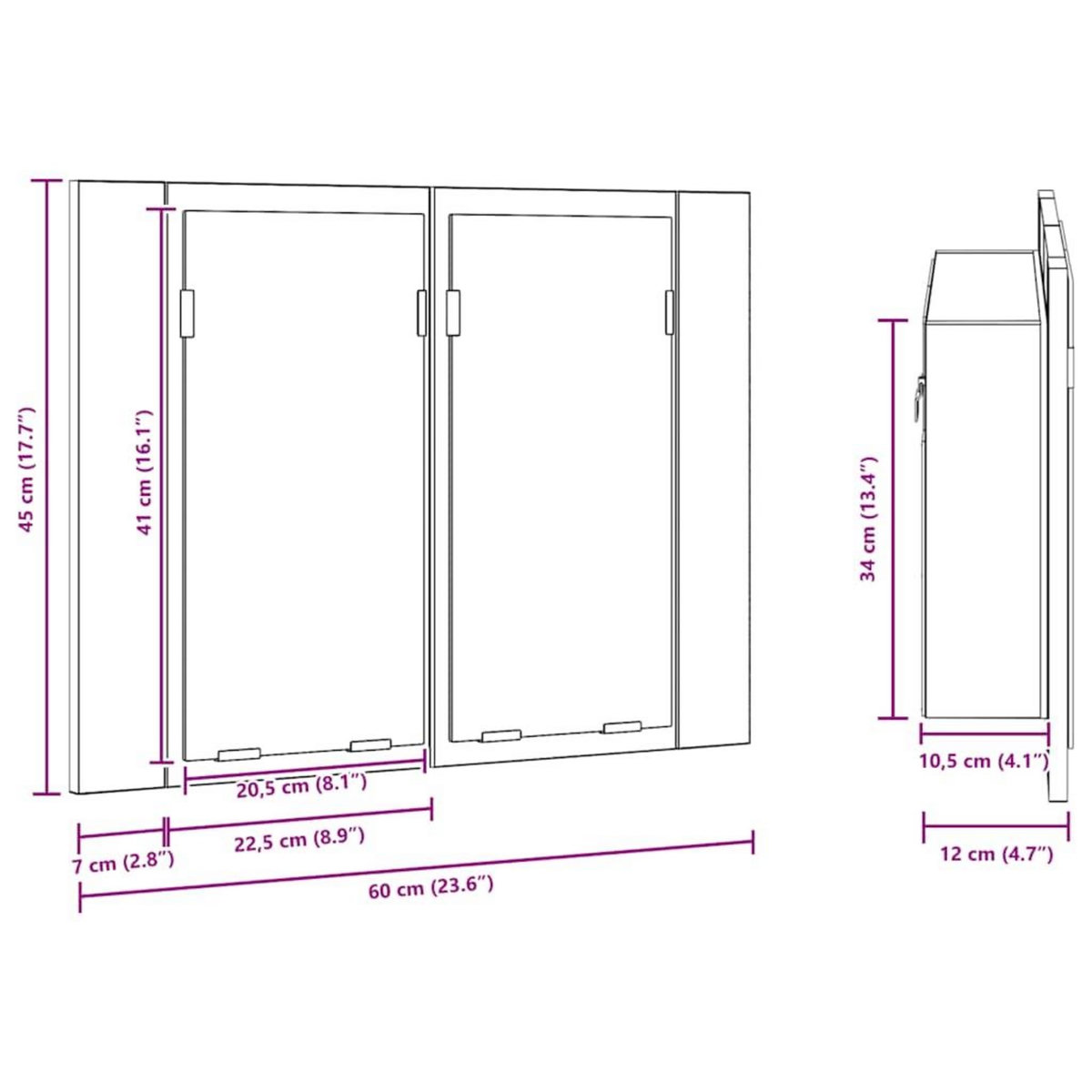 VIDAXL Armoire a miroir a LED de bain Chene sonoma 60x12x45 Acrylique