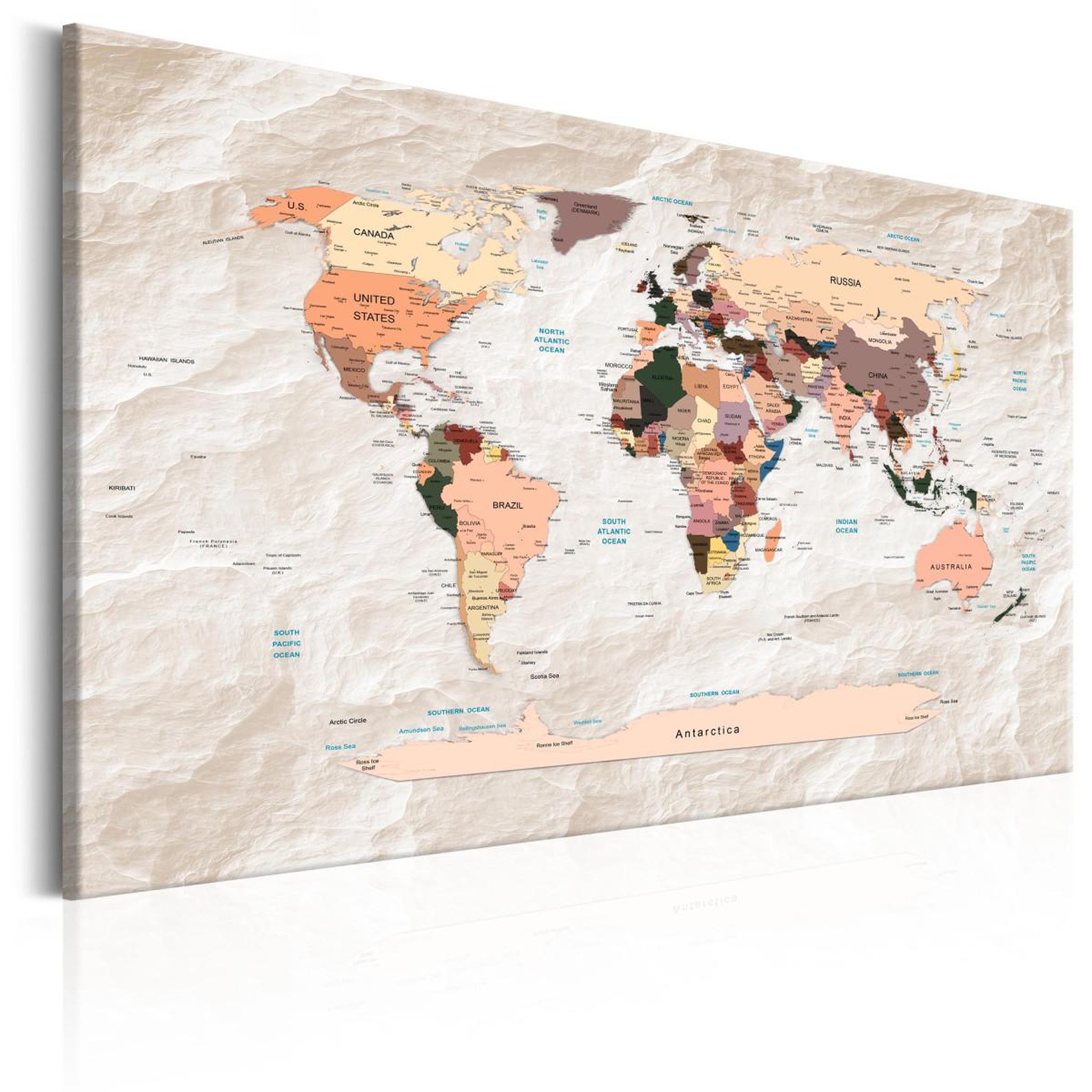 Paris Prix Tableau imprimé  world map : stony oceans. Coloris disponibles : Multicolore