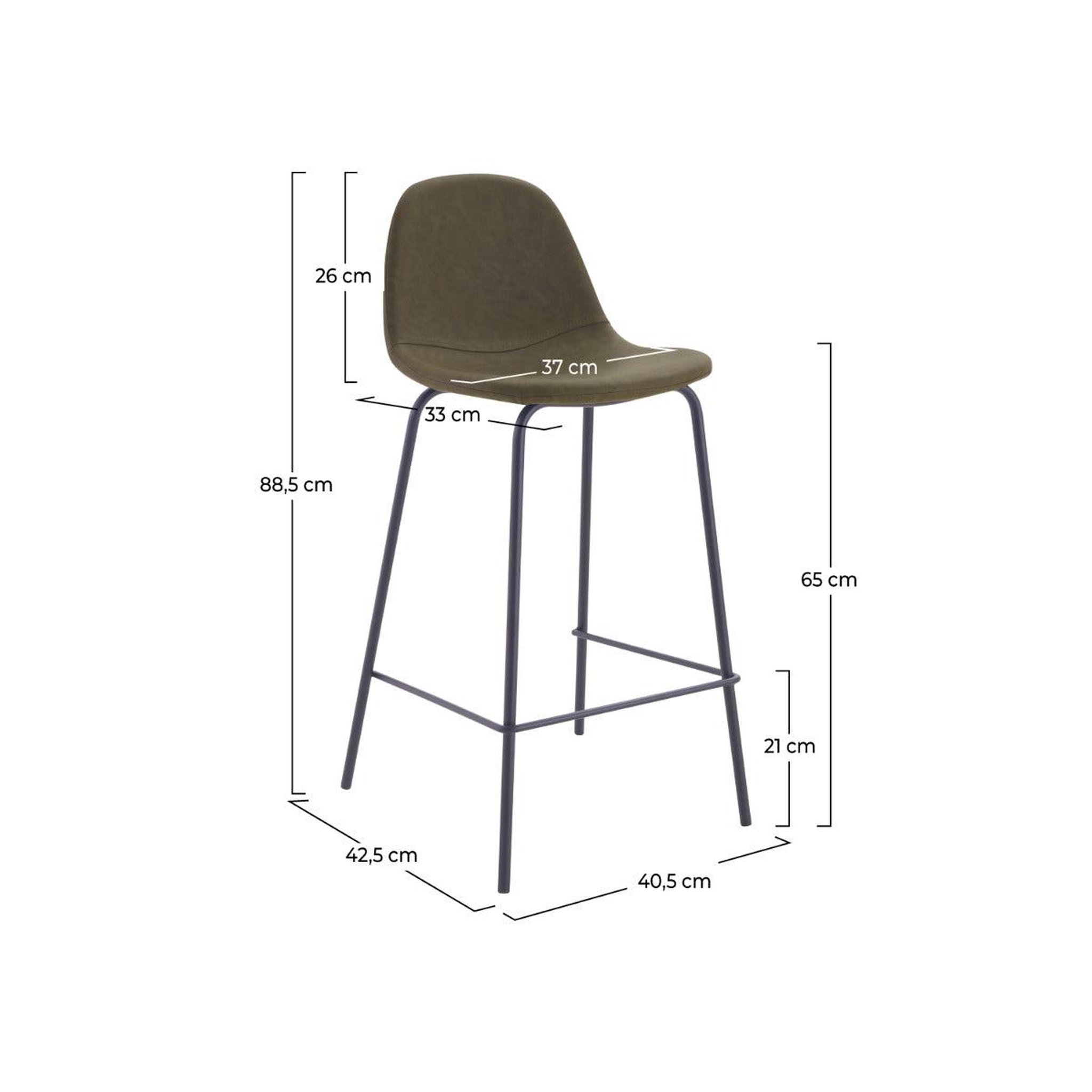 Voir la diapositive 4 : MAISON PAVANE Lot de 2 chaises pour îlot central 65 cm en cuir synthétique kaki-henrik