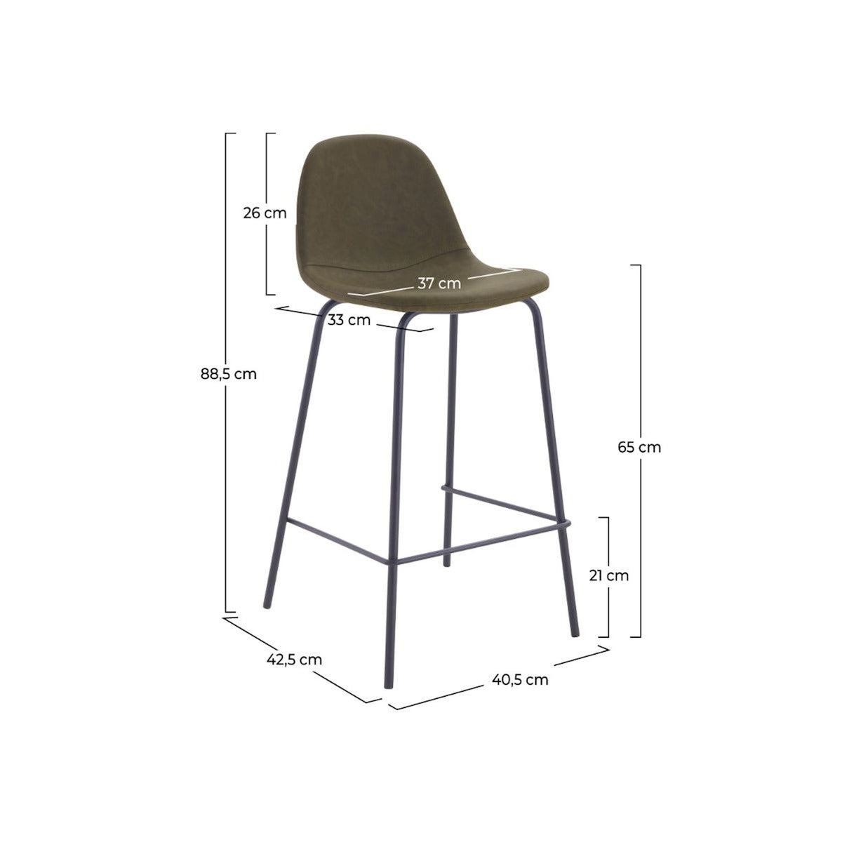 Rendez vous déco Lot de 2 chaises pour îlot central 65 cm en cuir synthétique kaki-Henrik