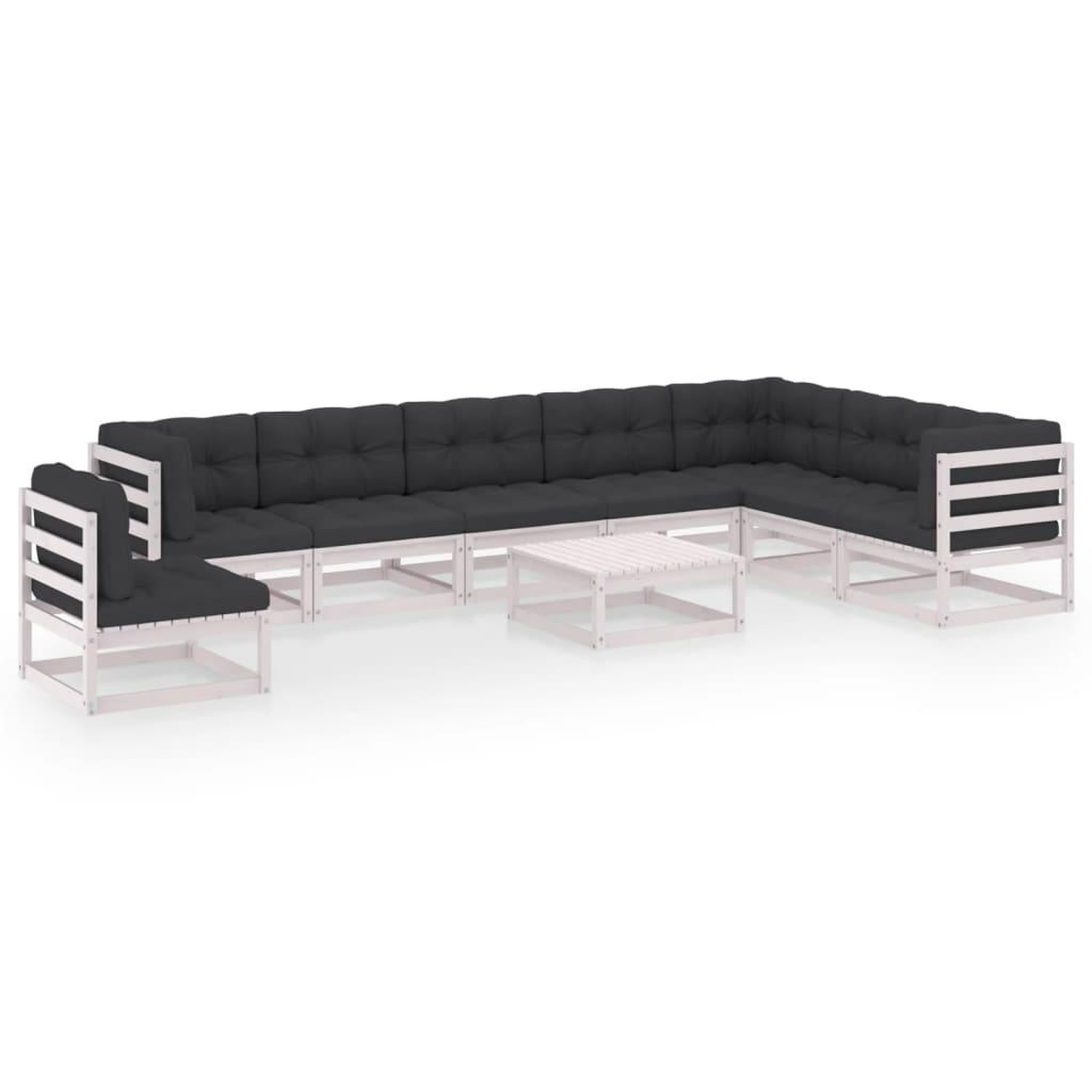 Voir la diapositive 1 : VIDAXL Salon de jardin 9 pcs avec coussins Blanc Bois de pin massif