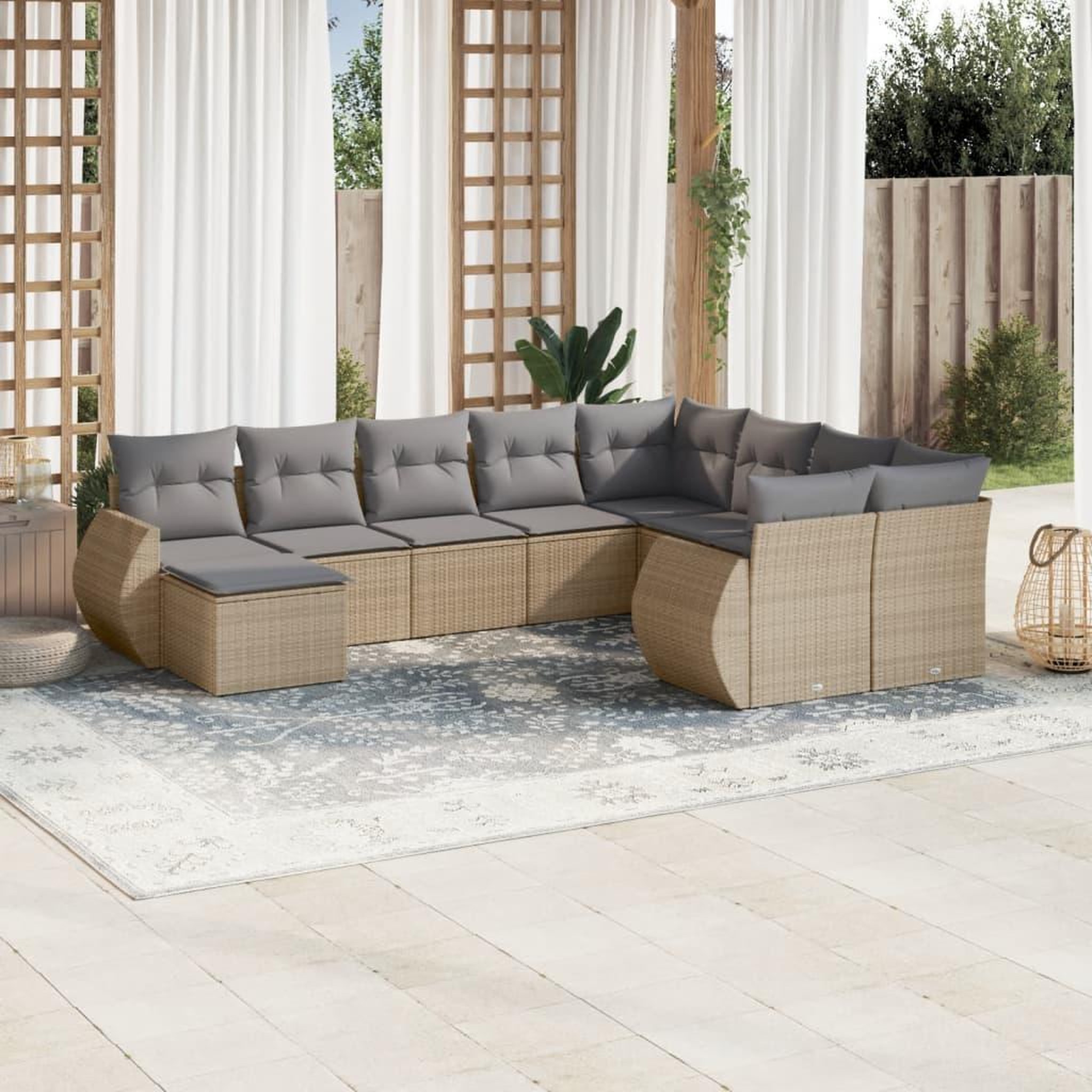 VIDAXL Salon de jardin avec coussins 10 pcs beige resine tressee