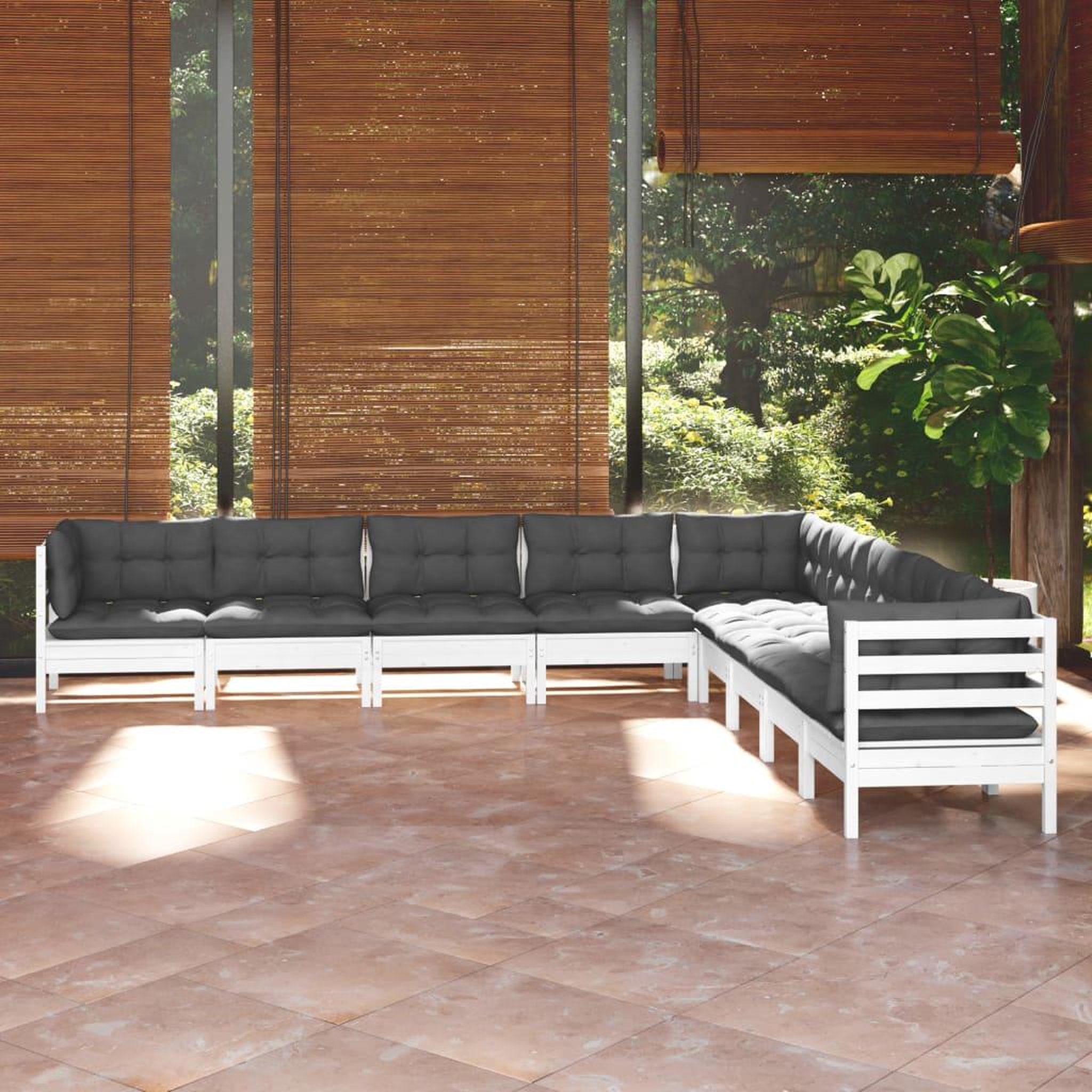 Voir la diapositive 1 : VIDAXL Salon de jardin 9 pcs avec coussins blanc bois de pin massif