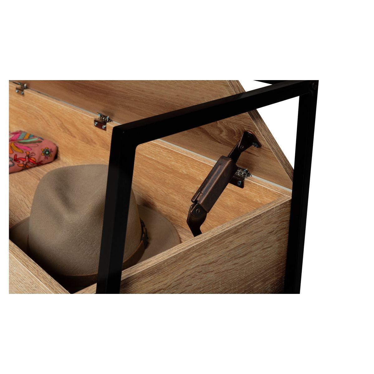 Banquette avec coffre et étagère métal MATEO