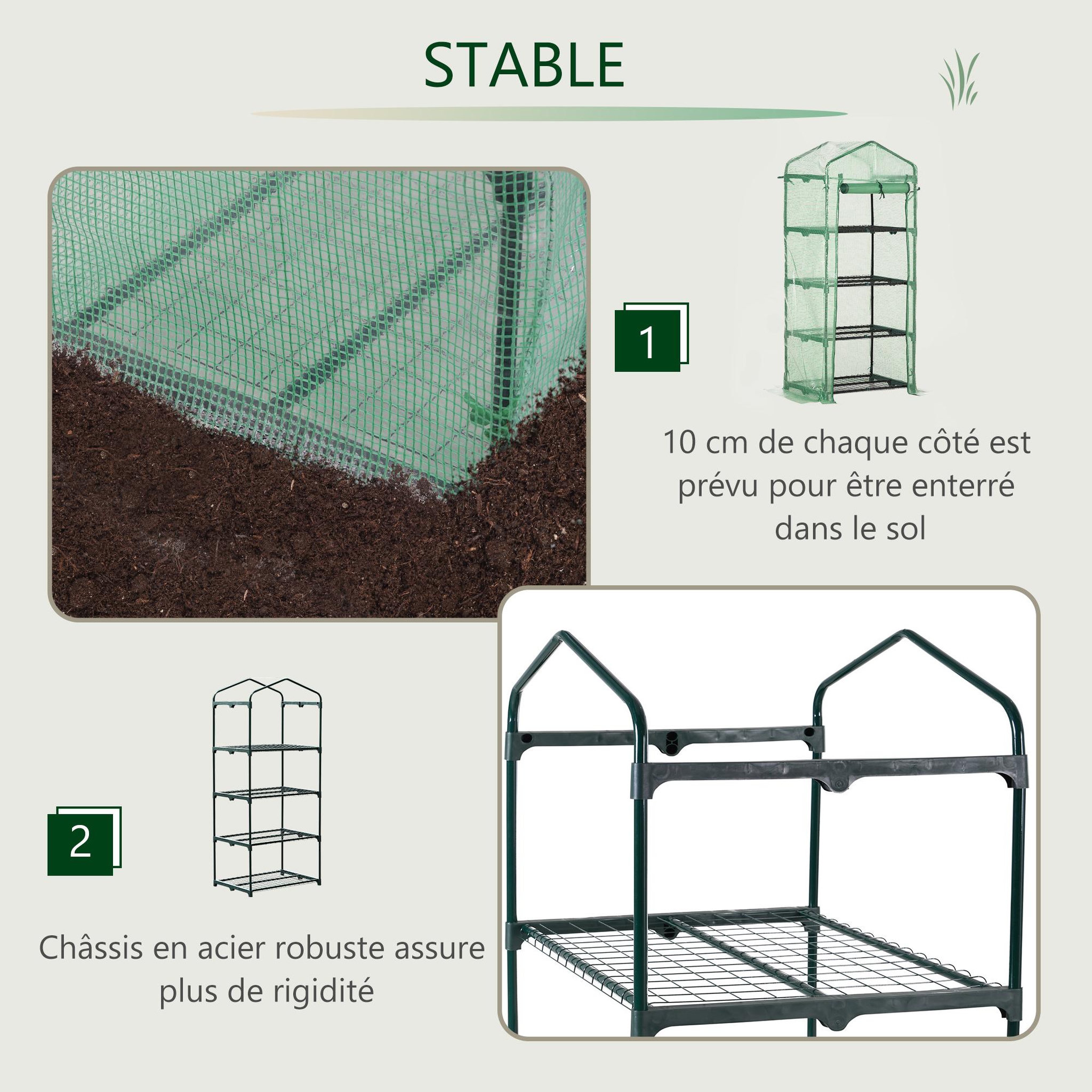 Voir la diapositive 4 : OUTSUNNY Serre de jardin balcon étagère serre 4 niveaux 0,7L x 0,5l x 1,6H m acier galvanisé bâche amovible PE haute densité vert