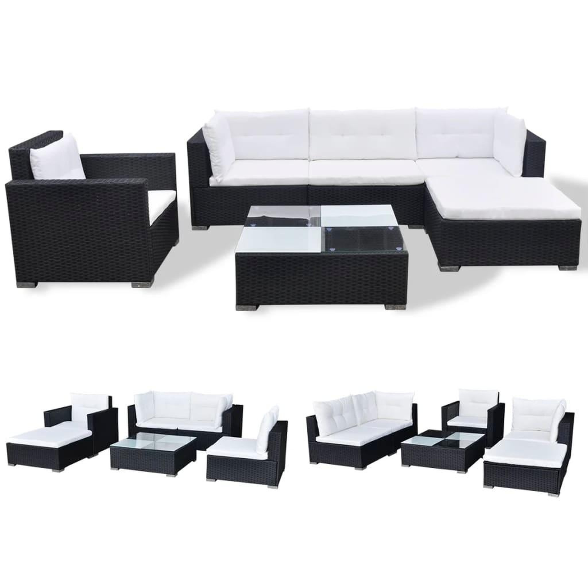Voir la diapositive 2 : VIDAXL Salon de jardin 6 pcs avec coussins resine tressee noir