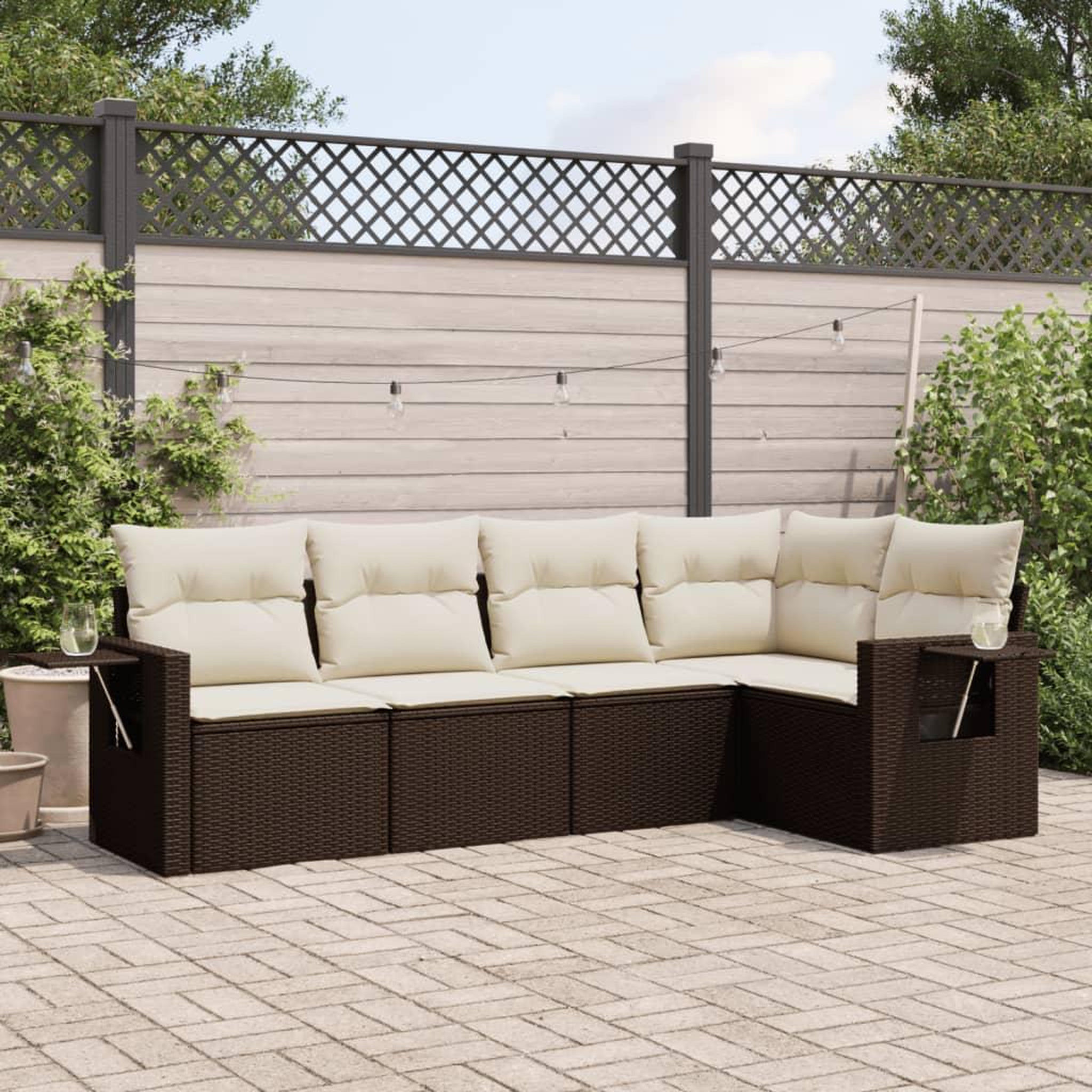 VIDAXL Salon de jardin avec coussins 5 pcs marron resine tressee