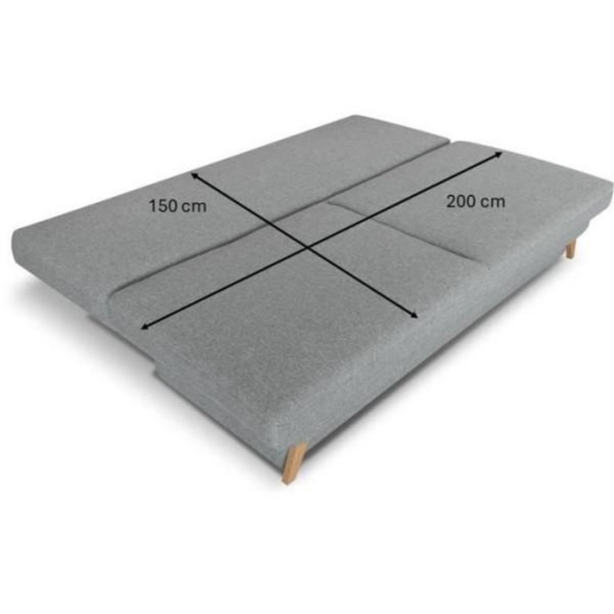 MARKET24 Banquette convertible - 3 places - NAOTO - Tissu gris clair - Coffre de rangement - 202 x 98 x 98 cm