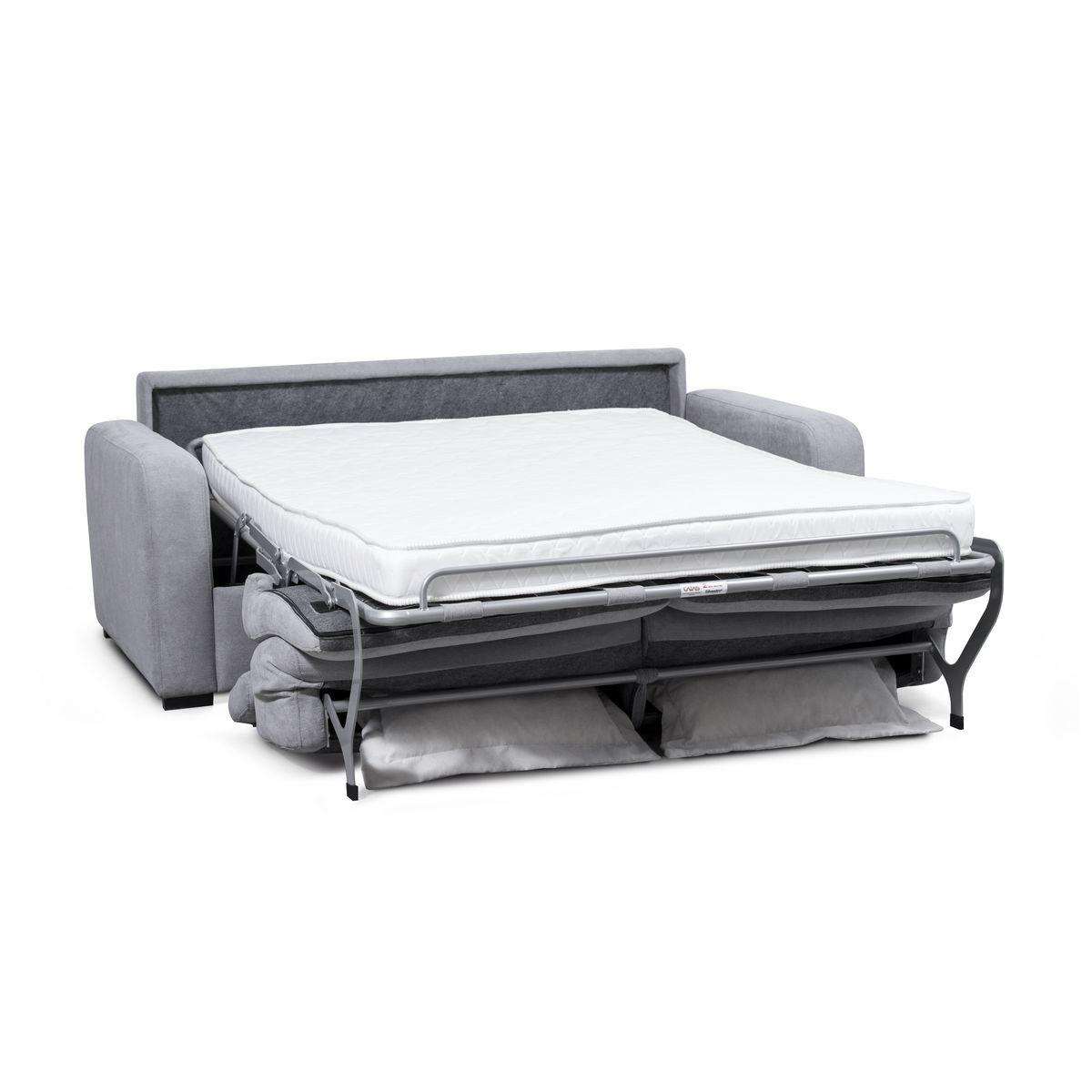 Canapé système couchage rapide 3 places en tissu gris clair CAROLE