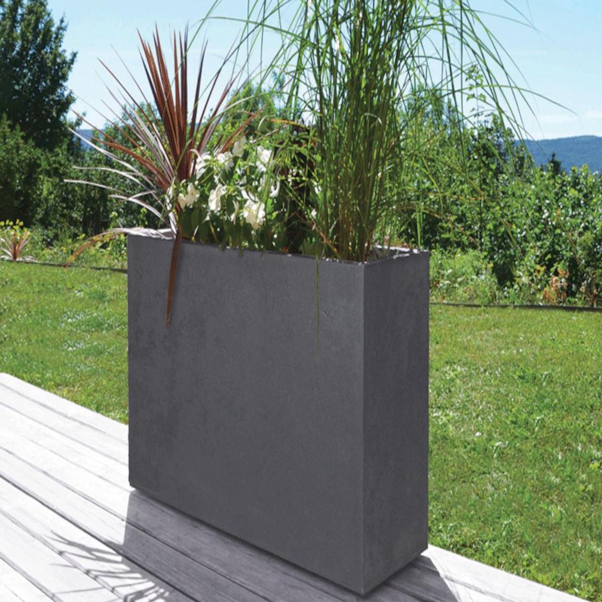 Eda Jardinière rectangulaire Loft L Basalt Décor Béton 46 L - Gris anthracite - Eda