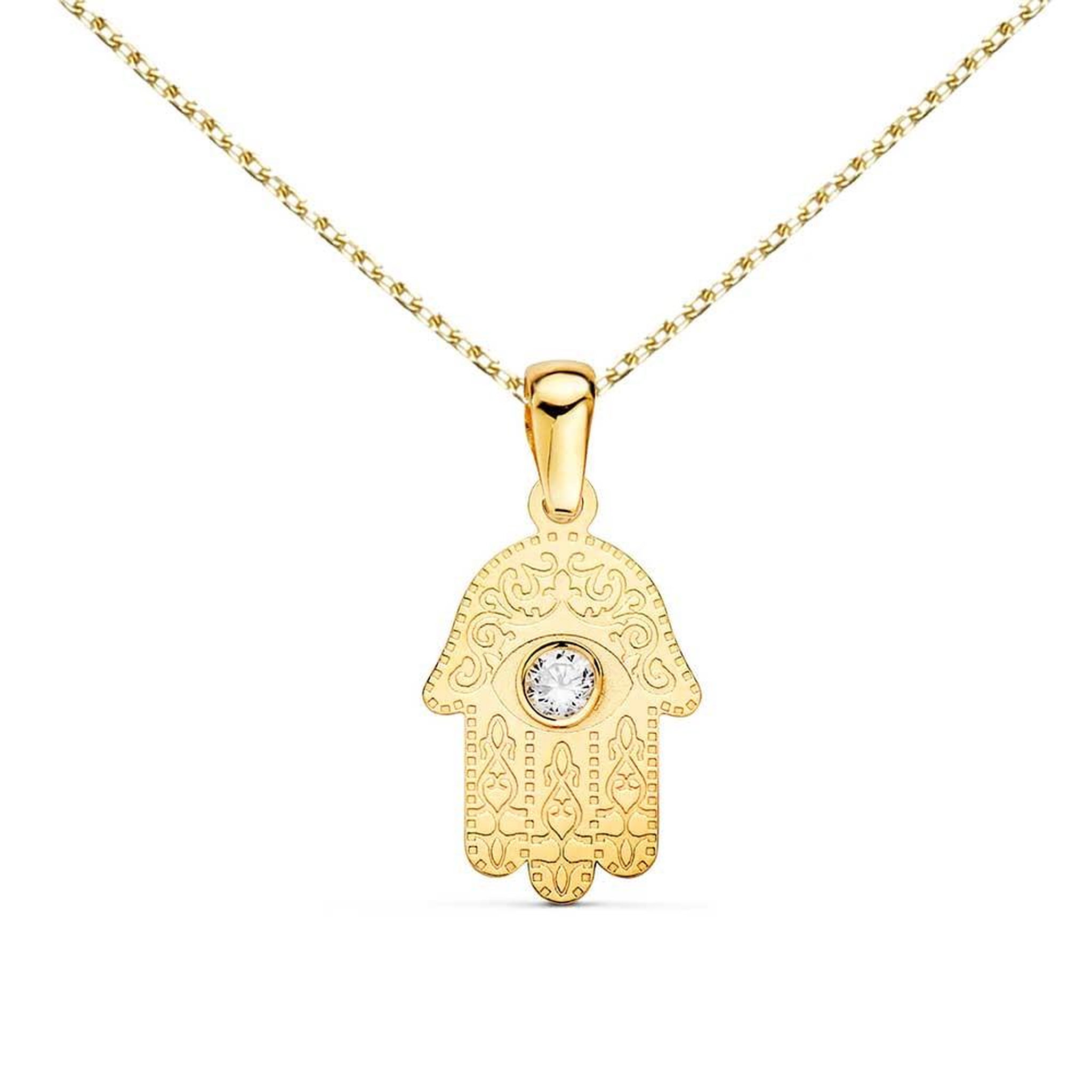 L'ATELIER D'AZUR Collier - Pendentif Or 18 Carats 750/000 Main de Fatma Jaune - Chaine Dorée
