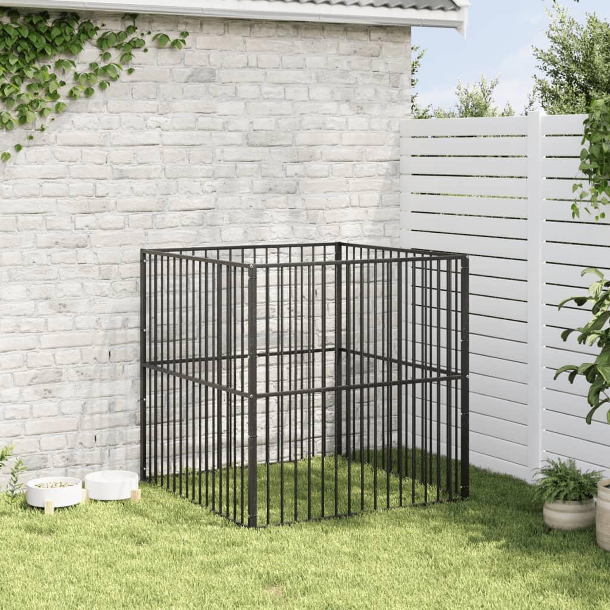 Voir la diapositive 3 : VIDAXL Parc pour chien 4 panneaux noir acier galvanise