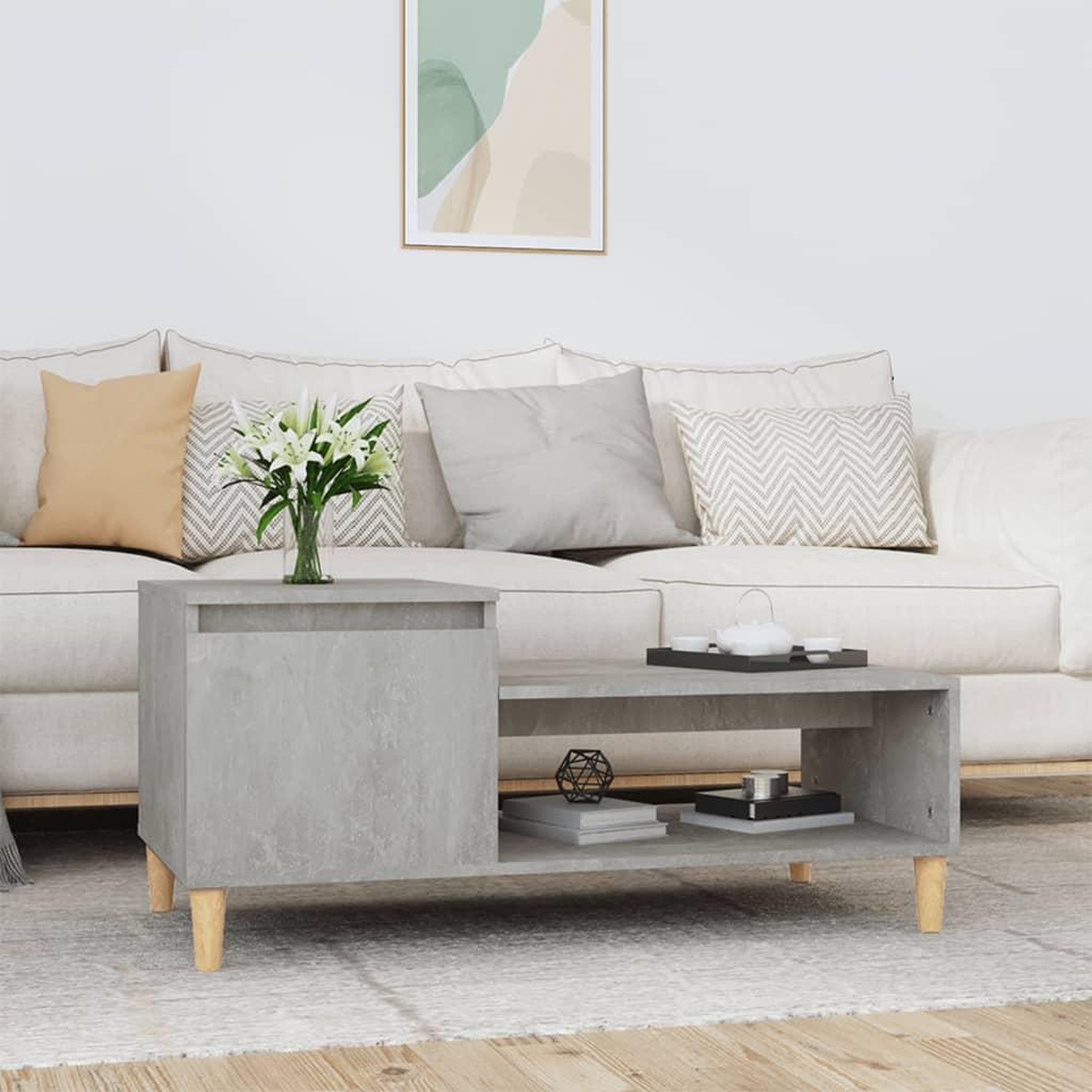 Voir la diapositive 1 : VIDAXL Table basse Gris beton 100x50x45 cm Bois d'ingenierie