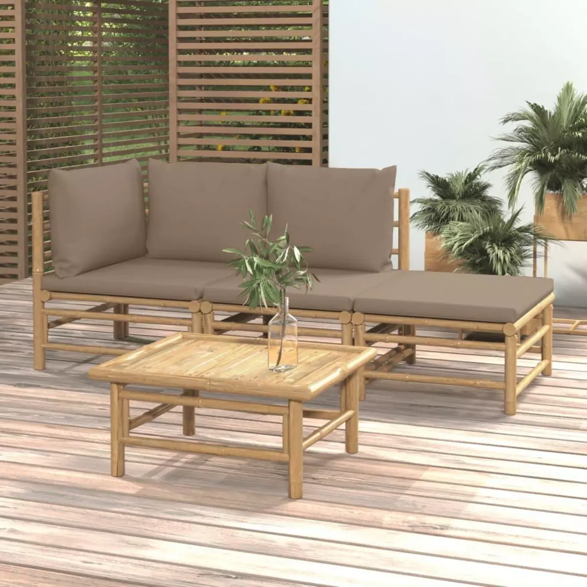 VIDAXL Salon de jardin 4 pcs avec coussins taupe bambou