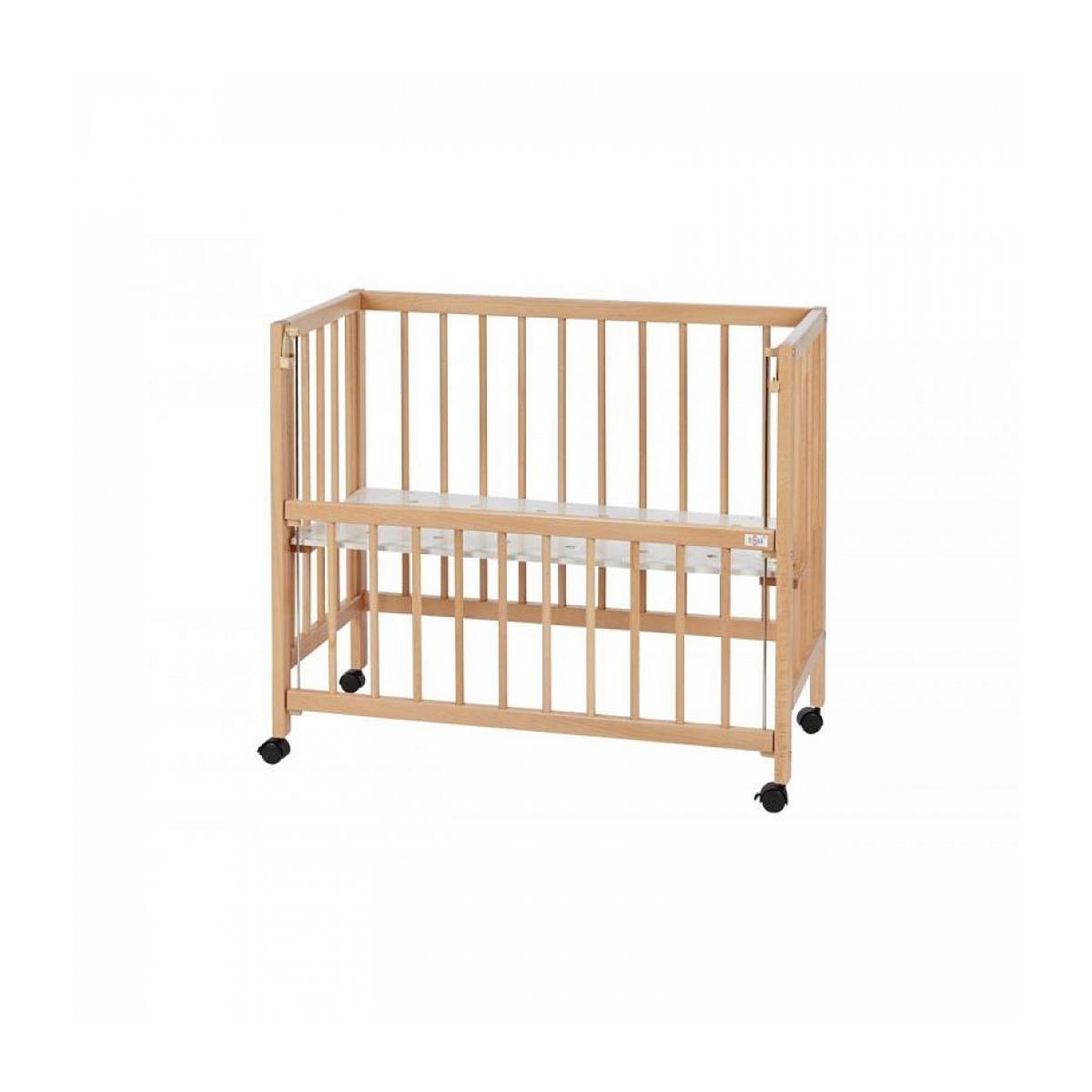 Voir la diapositive 2 : TISSI Lit bébé à barreaux cododo en hêtre massif naturel 40x90 cm