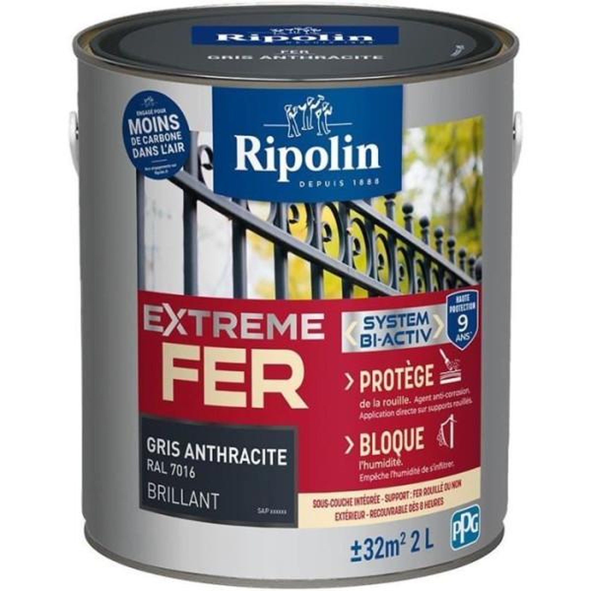 RIPOLIN Peinture fer - RIPOLIN - 396704 - Gris anthracite - Brillant - 2 L