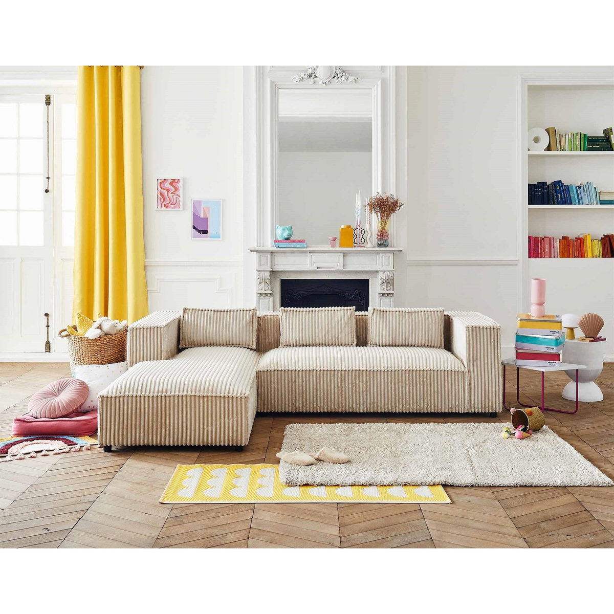 LISA DESIGN Stella - canapé d'angle gauche - 4 places - en velours côtelé grosses côtes