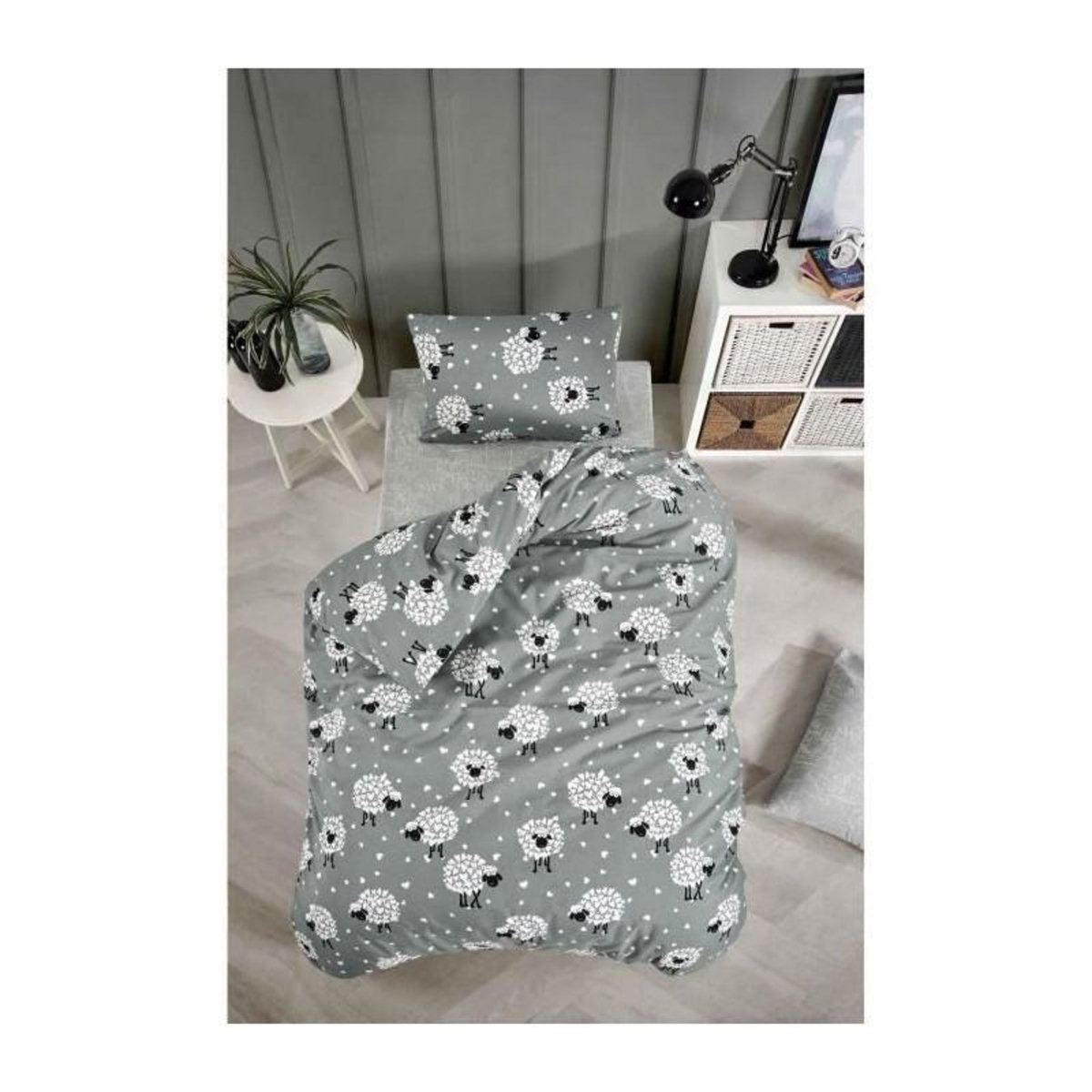 GENERIQUE Parure de lit - 1 housse de couette 220 x 240 cm + 2 taies d'oreiller 60 x 60 cm - 65% coton, 35% polyester - Gris