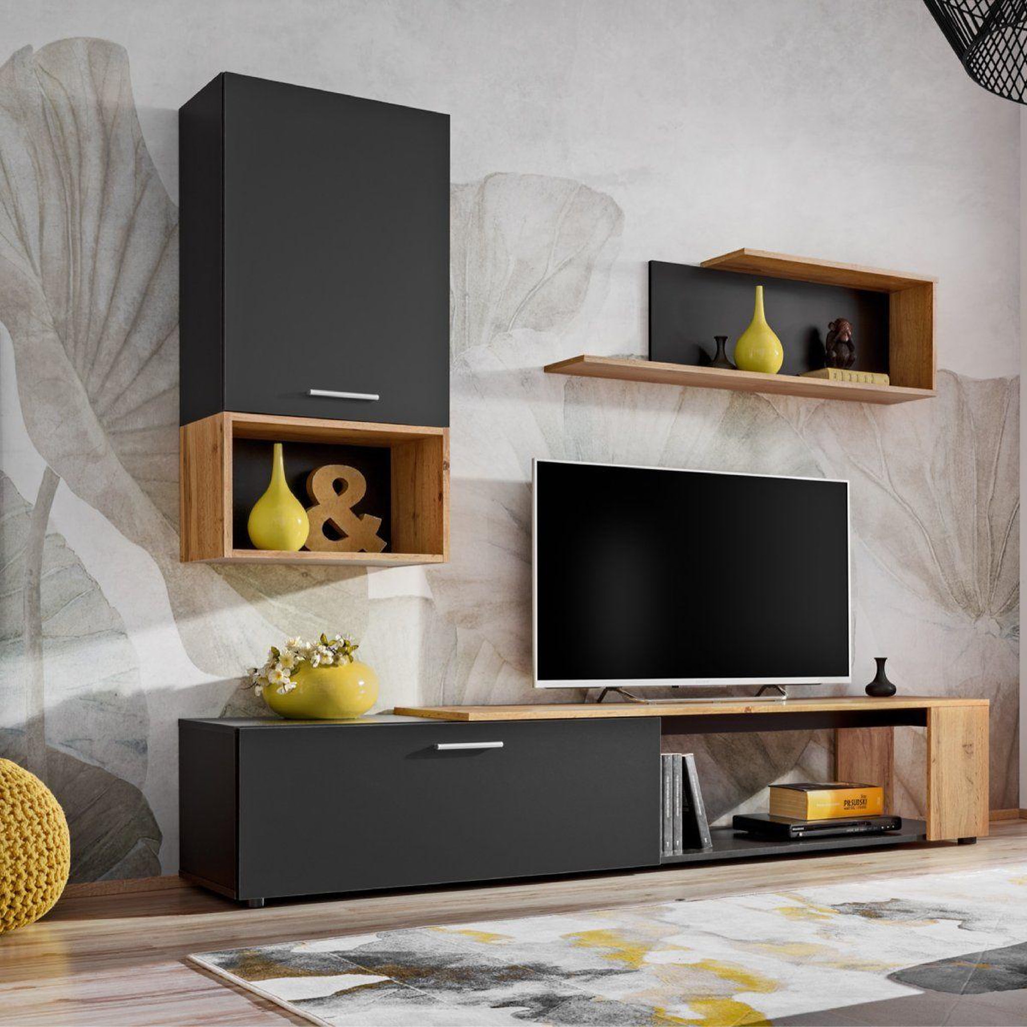 Paris Prix Ensemble meuble tv design  maze ii  200cm noir & naturel