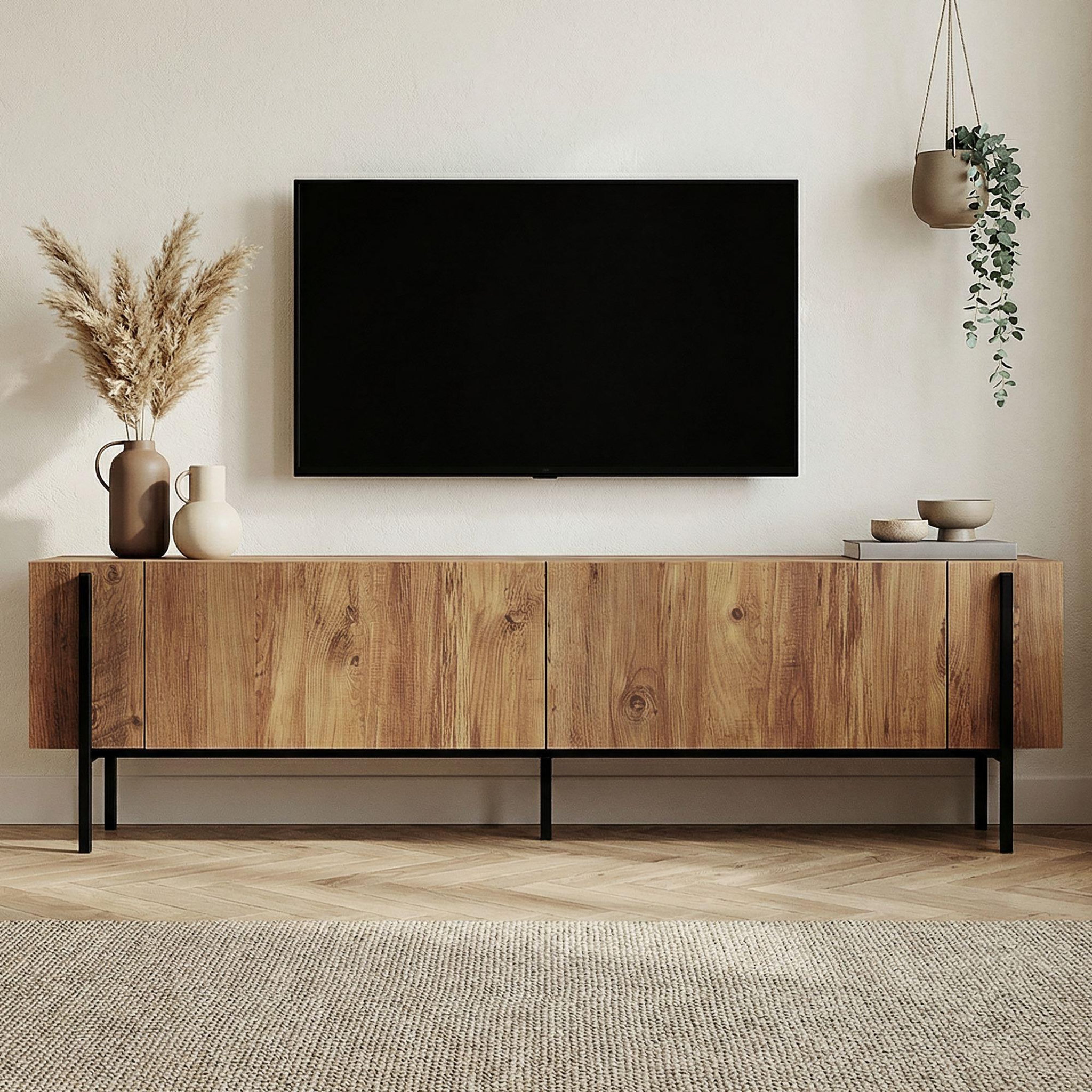 Voir la diapositive 3 : Habitat et Jardin Meuble tv en bois  nexus  - 180 x 30 x 45 cm - pin atlantique / noir