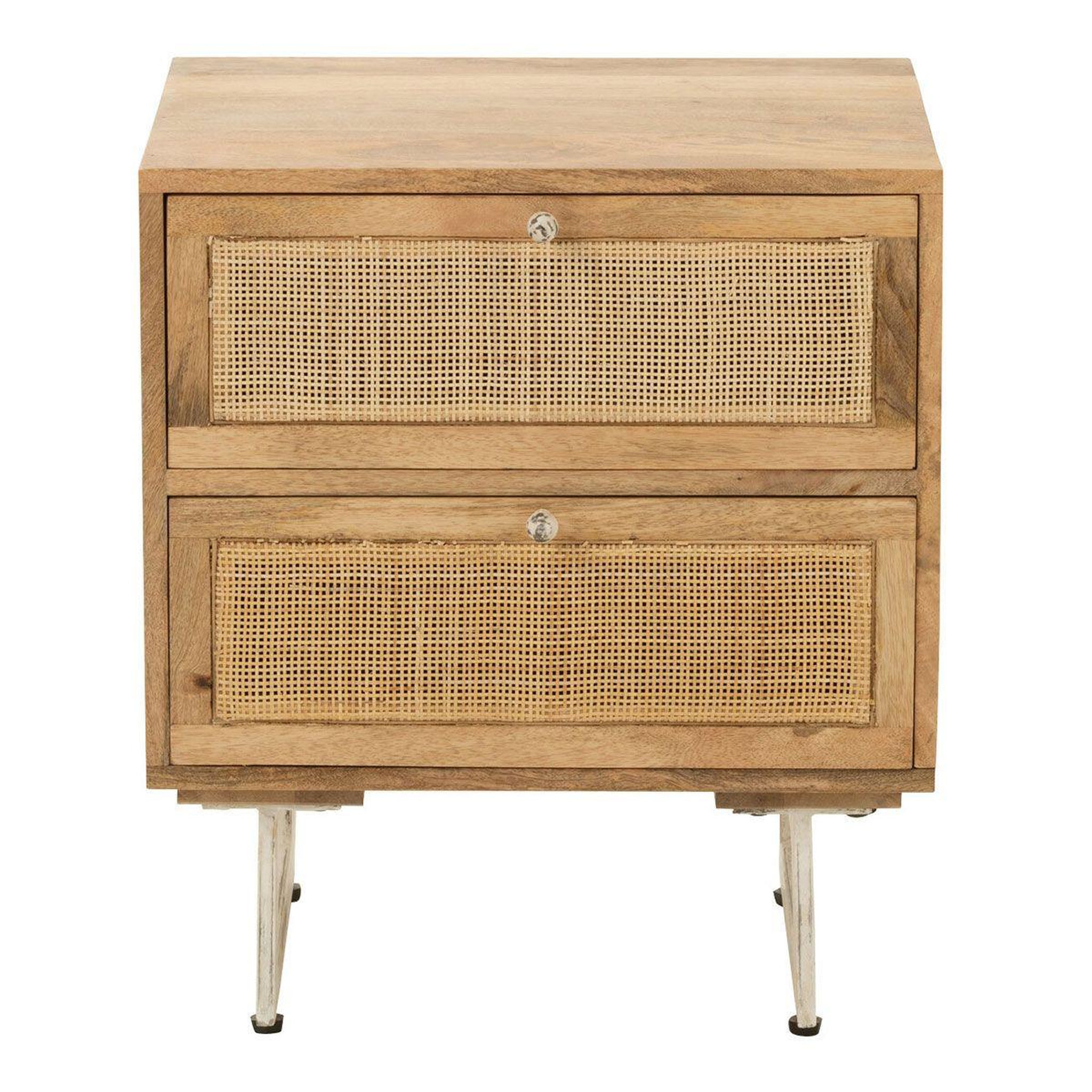 Voir la diapositive 2 : J-LINE Table de chevet en bois  weaving  55cm naturel