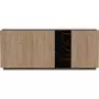 HOMIFAB Buffet 4 portes effet bois et marbre noir 180 cm - Dilan
