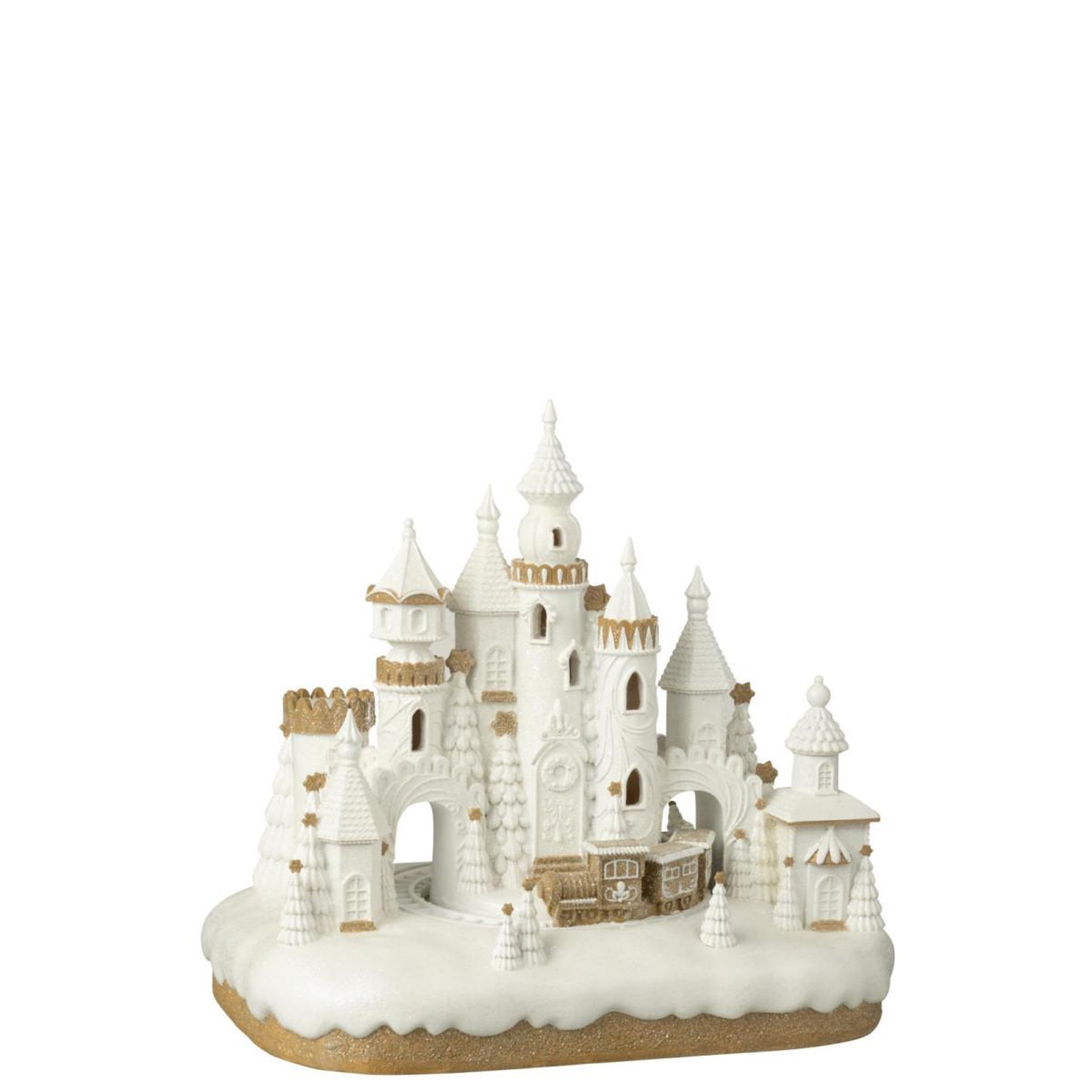 Voir la diapositive 2 : J-LINE Château pain d'épice à led  winter glow  35cm beige