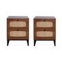 Voir la diapositive 6 : SWEEEK Lots de 2 tables de chevet en décor bois et cannage avec pieds et poignées en métal noir