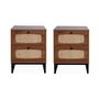 Voir la diapositive 6 : SWEEEK Lots de 2 tables de chevet en décor bois et cannage avec pieds et poignées en métal noir