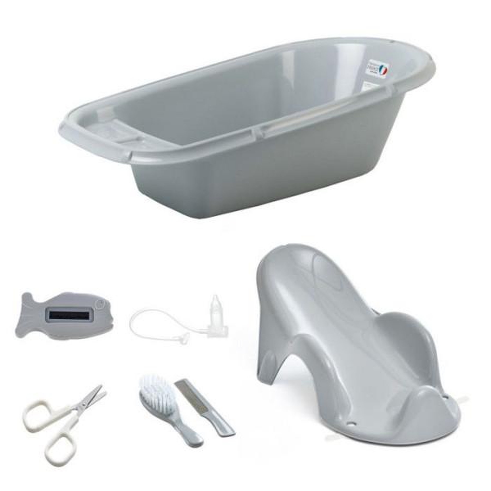 THERMOBABY Baignoire Bébé + Transat de bain + Thermometre + Brosse et peigne + Ciseaux + Mouche bébé