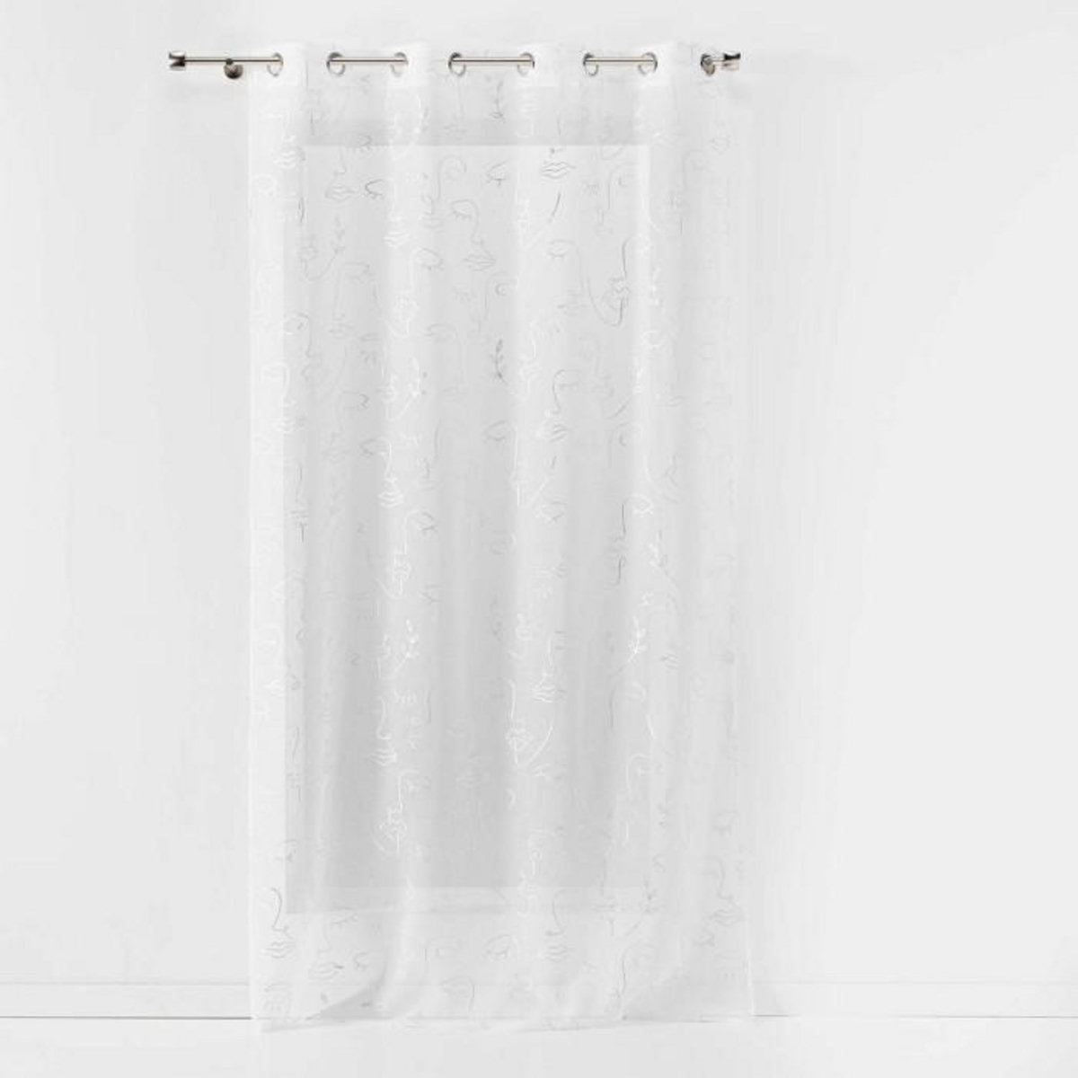 Paris Prix Rideau Voilage à Œillets  Arty Line  140x240cm Blanc & Argent