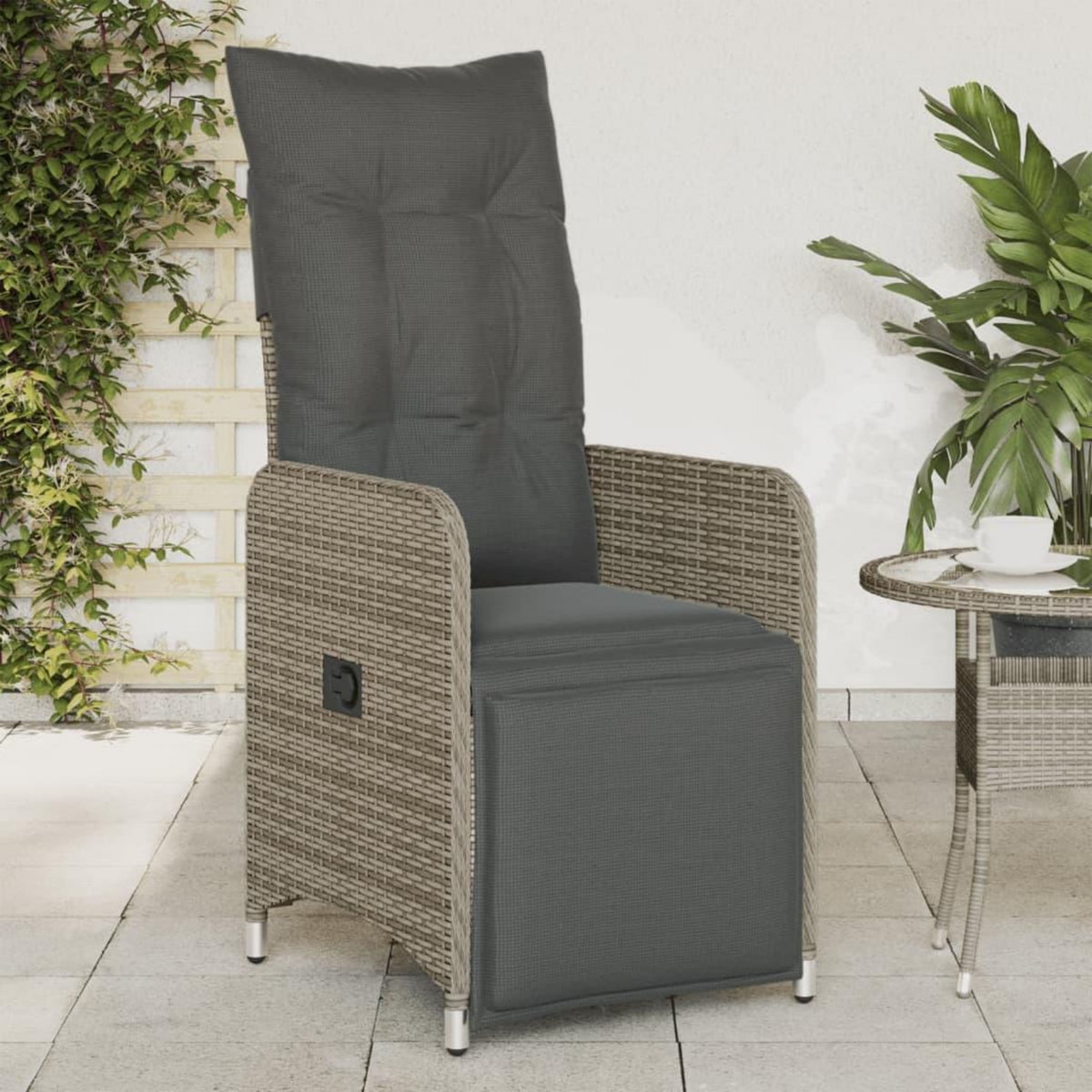 VIDAXL Chaise inclinable de jardin avec coussins gris resine tressee