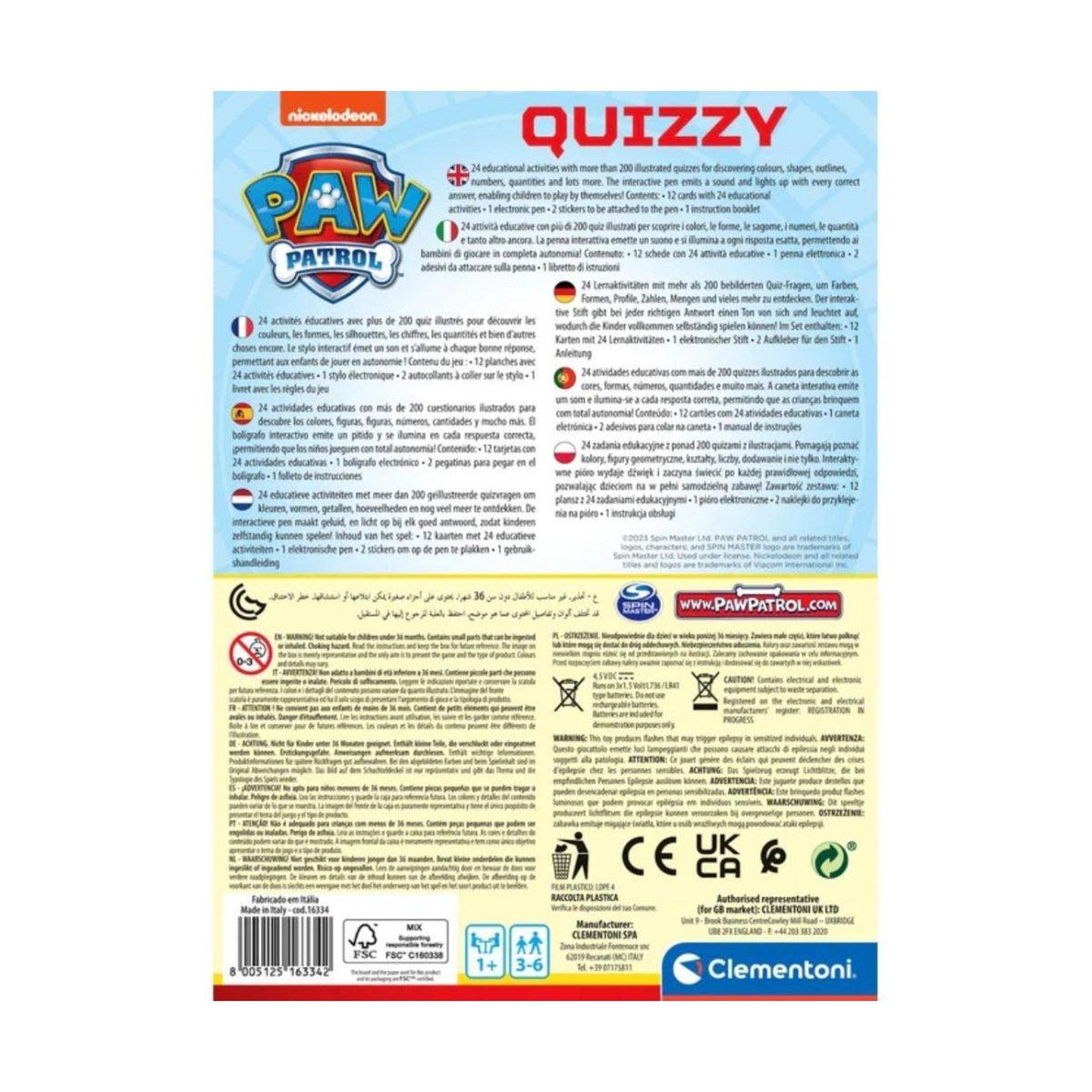 Voir la diapositive 2 : CLEMENTONI Quiz interactif  16334 pat' patrouille - plus de 200 questions
