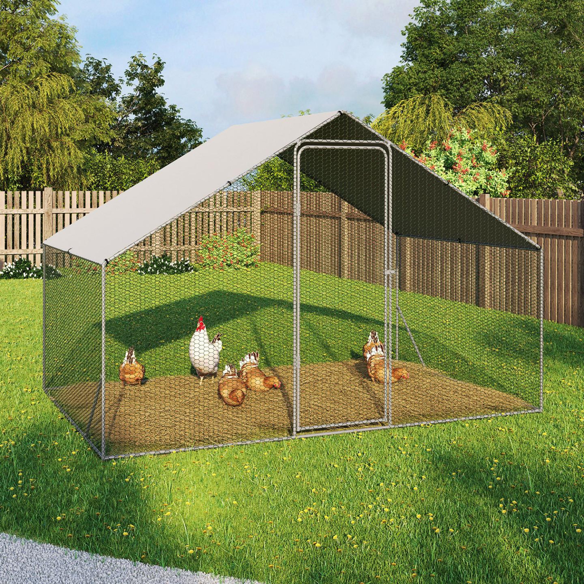 Voir la diapositive 2 : ID MARKET Enclos poulailler 6 m² parc grillagé 3x2 m acier galvanisé