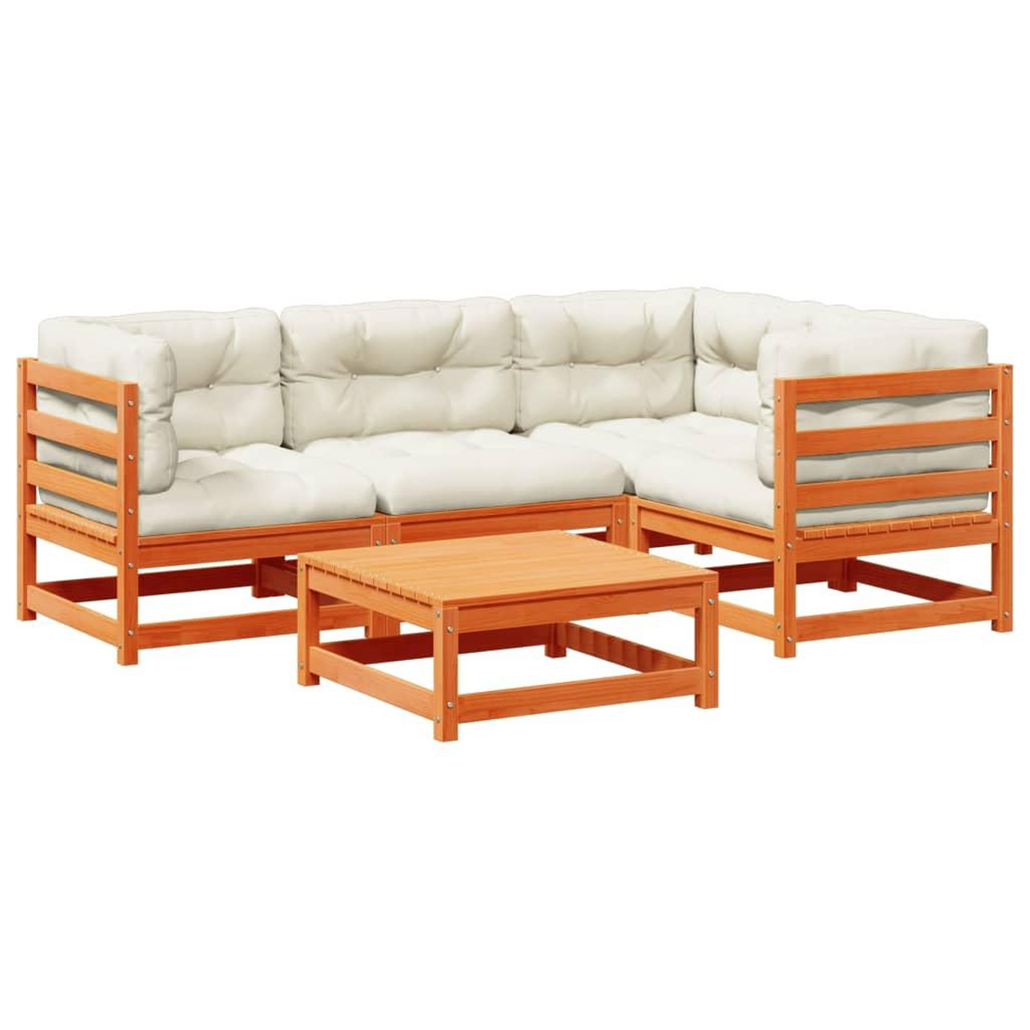 Voir la diapositive 2 : VIDAXL Salon de jardin 5 pcs avec coussins cire marron bois pin massif