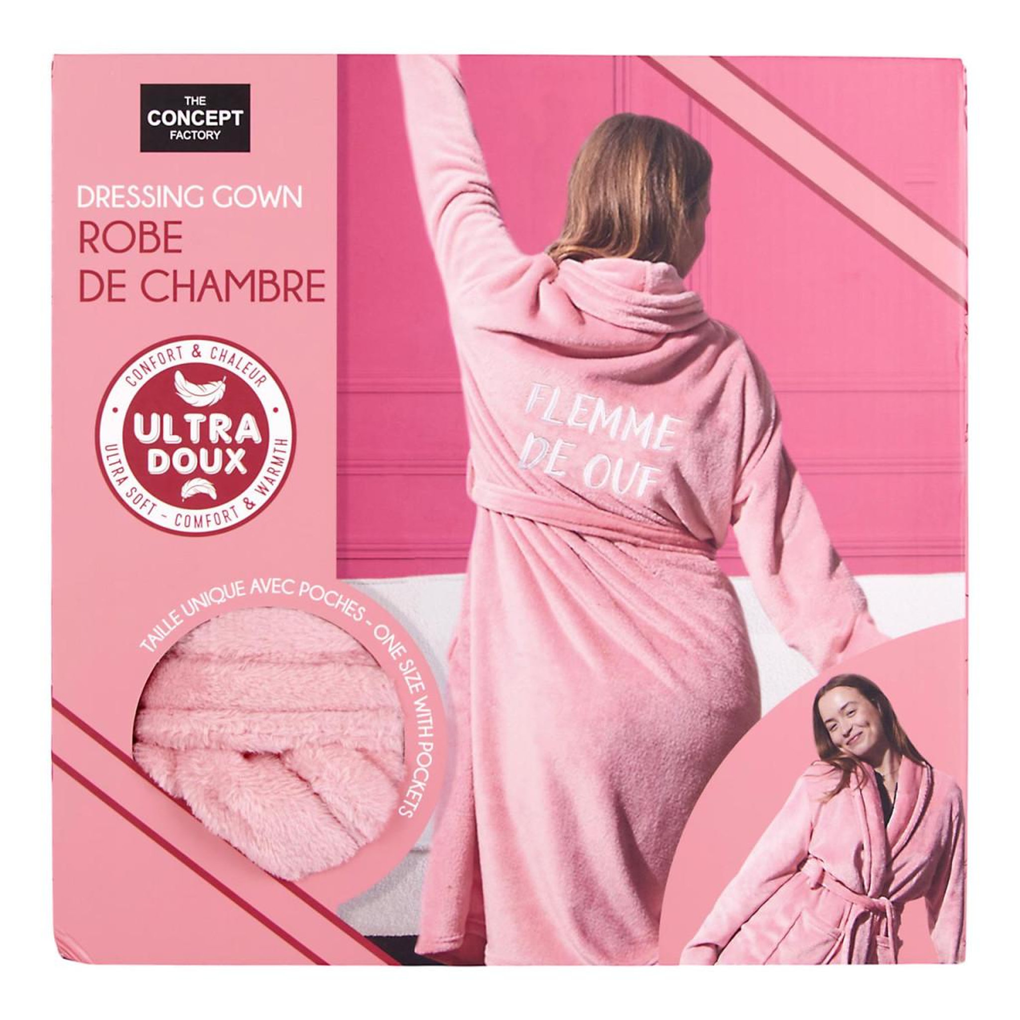 Voir la diapositive 5 : The concept Factory Robe de chambre sherpa  flemme de ouf  rose