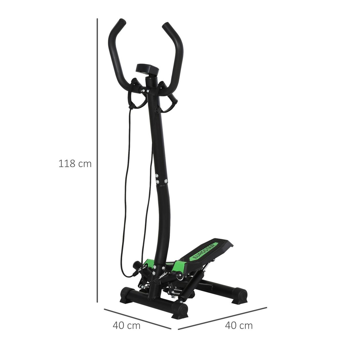 HOMCOM Mini stepper avec guidon, extenseurs, écran LCD multifonction et tapis antidérapant noir et vert