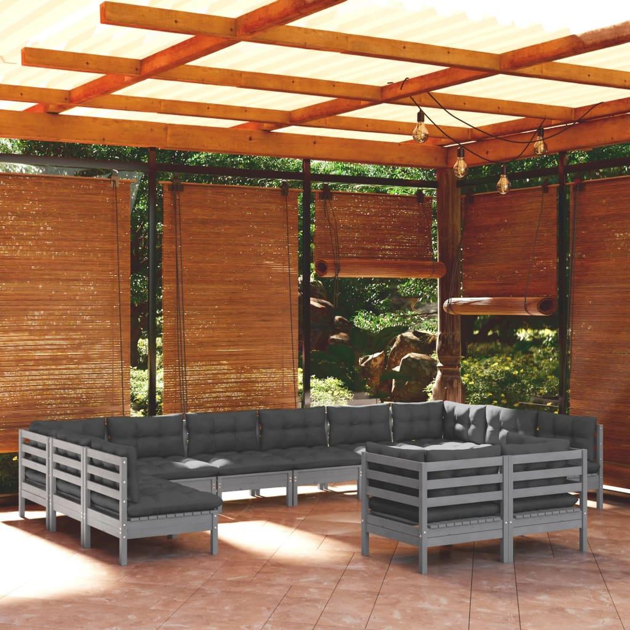 Voir la diapositive 1 : VIDAXL Salon de jardin 12 pcs avec coussins Gris Bois de pin massif
