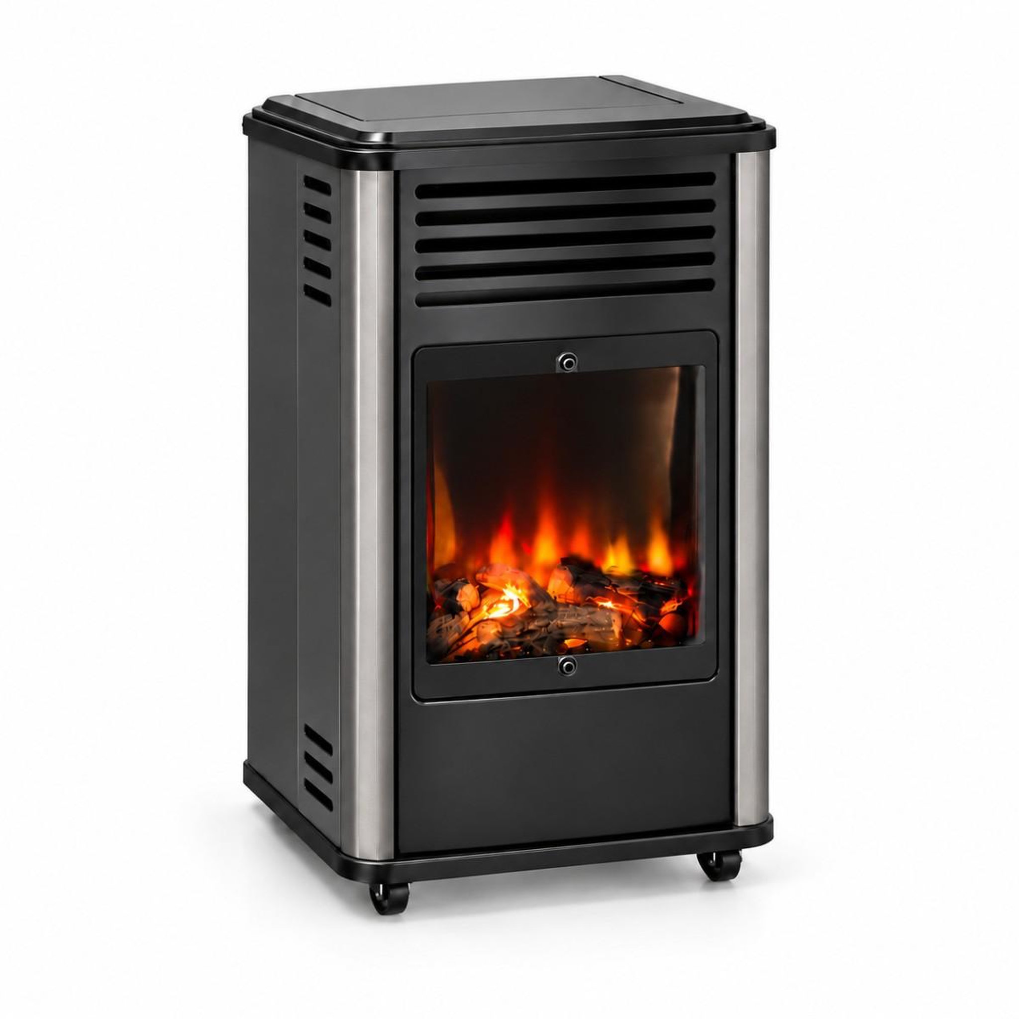 SAHARA Poele à gaz 3.4KW Noir Effet feu de bois 3 niveaux de chauffe 40-80m2 Manhattan