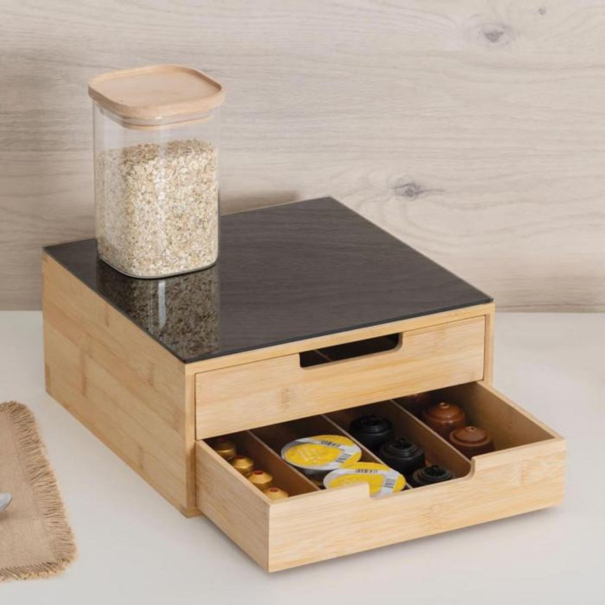 FIVE Porte-Capsules 2 Tiroirs  Black Bambou  30cm Naturel
