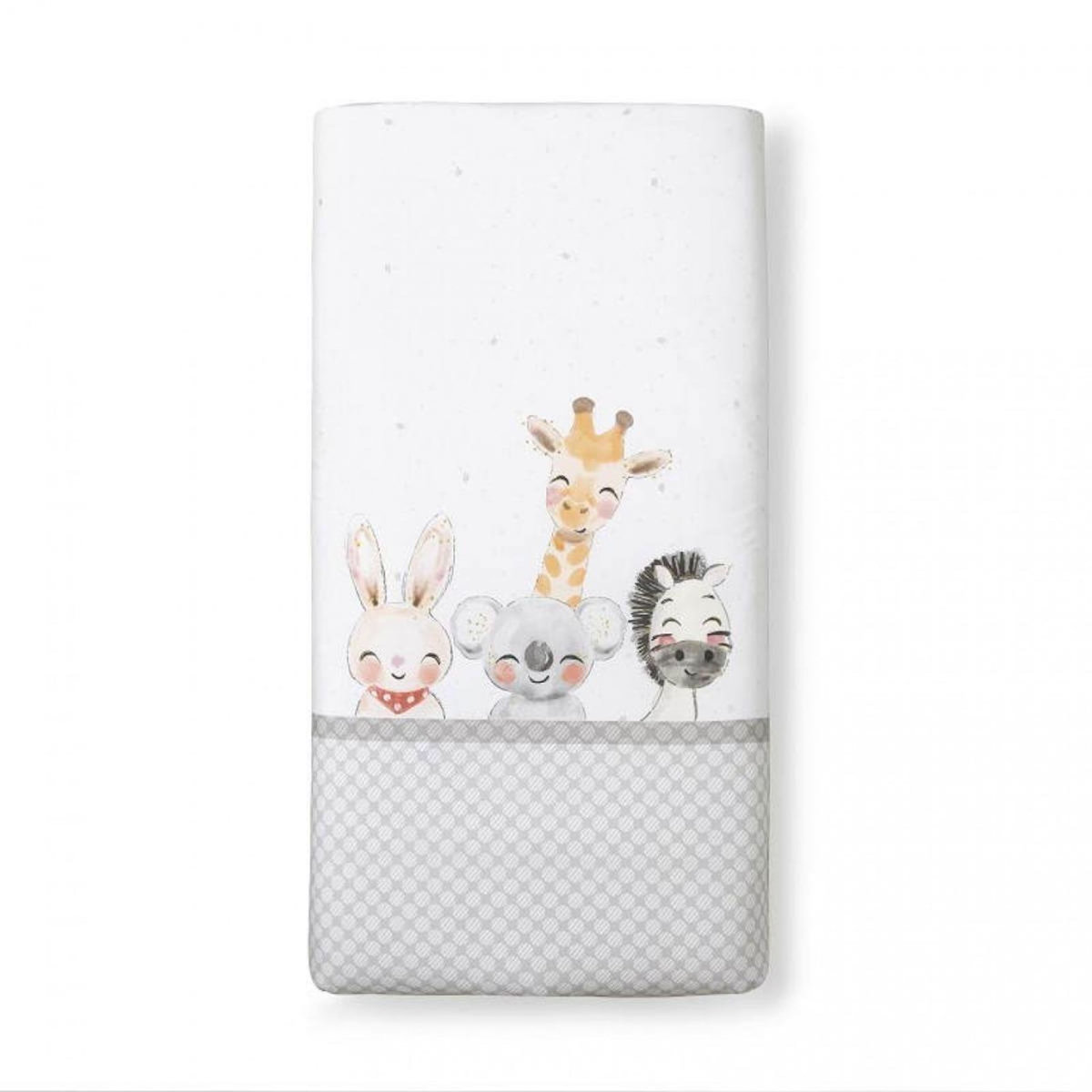 INTERBABY Parure Lit Bébé Amovible Acuarela Animaux - Gris